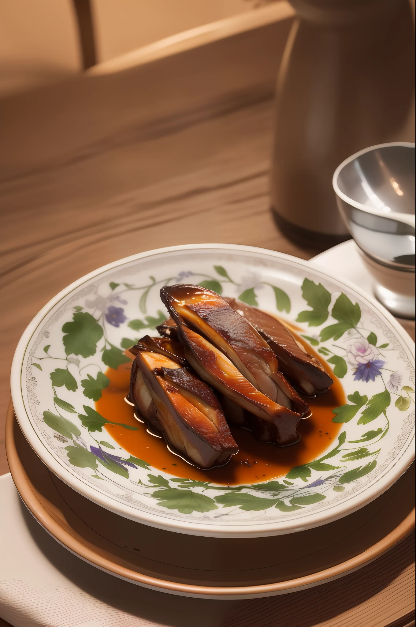 (Appetite: 1.5), (8K), (Realism: 1.5), (Best Masterpiece), (A Few Roast Duck Necks on a Plate), Chroma Aberration, Bloom, Reflection Light, Vignetting, Chinese Style