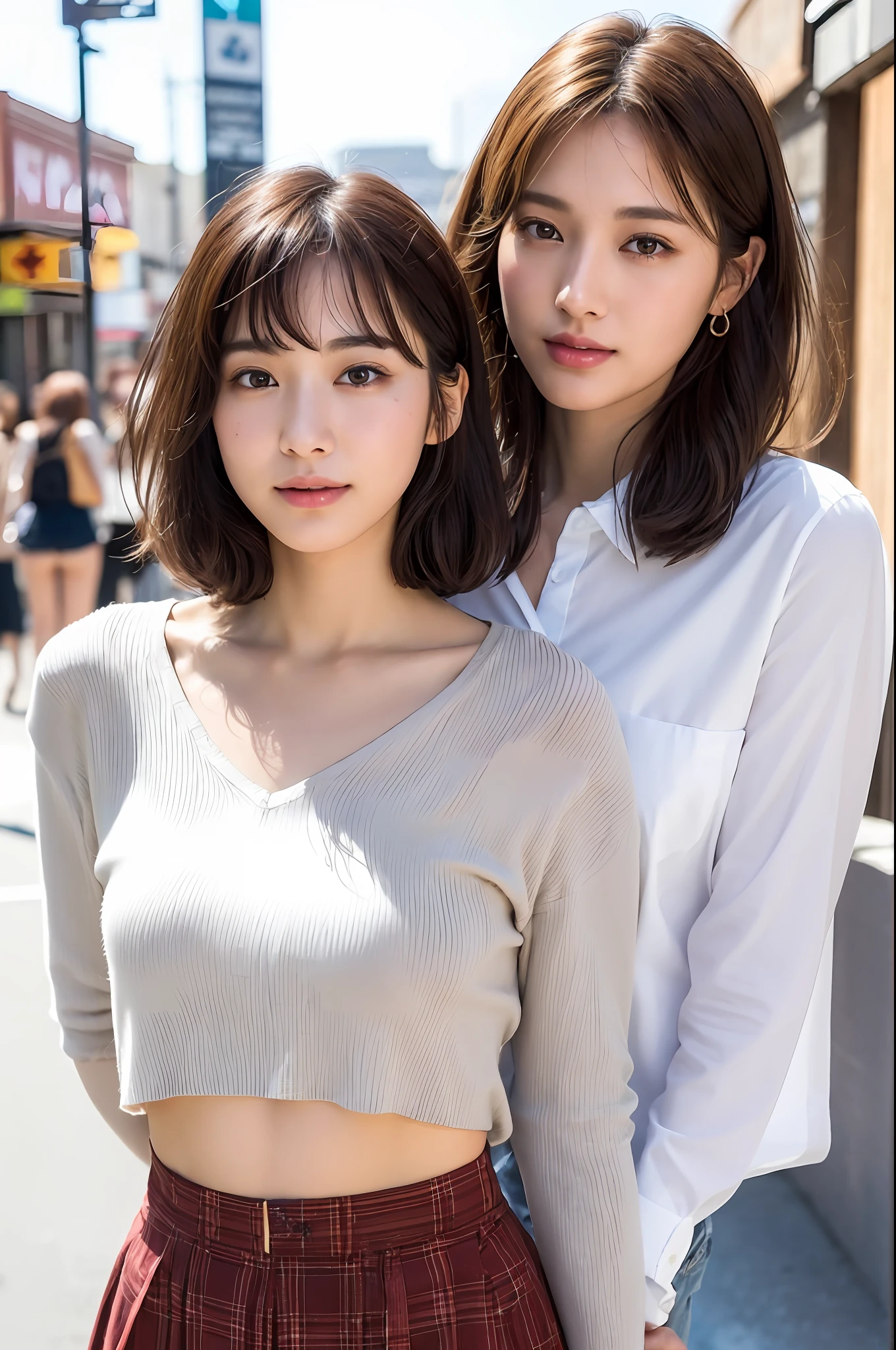 (8k, RAW photos, top quality, masterpiece: 1.2), ultra detailed, super resolution, (real, real photos: 1.37), portraits, high definition RAW color photos, professional photos, very detailed and beautiful, highly detailed, 8k wallpapers, amazing details, huge file size, official art, highly detailed CG Unity 8k wallpapers, highly detailed beautiful girls, highly detailed facesHighly detailed eyes, highly detailed skin, highly detailed fingers, highly detailed nose, highly detailed mouth, perfect ???????, highly detailed background, highly detailed clothing, one girl, (18:1.2), teen, cute girl, famous Japan idol, cute, realistic body, petite, white skin, radiant skin, slim body, handsome body, brown hair, short curly hair, (blunt bangs: 1.2) , smile, cute, youthful, pretty face, realistic face, delicate eyes, sagging eyes, white shirt, skirt, earrings, camera gaze, cowboy shot, front-facing, standing, contrappost, high street, dynamic lighting,