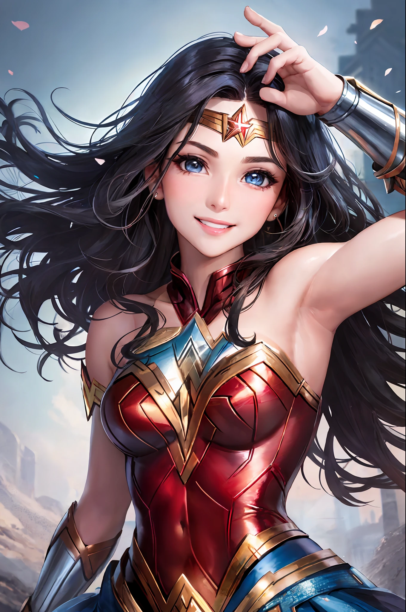 Wonder woman, image only of face, ((beautiful smile)) very close rotos, beautiful face, detailed photo, professional photo, little turned face