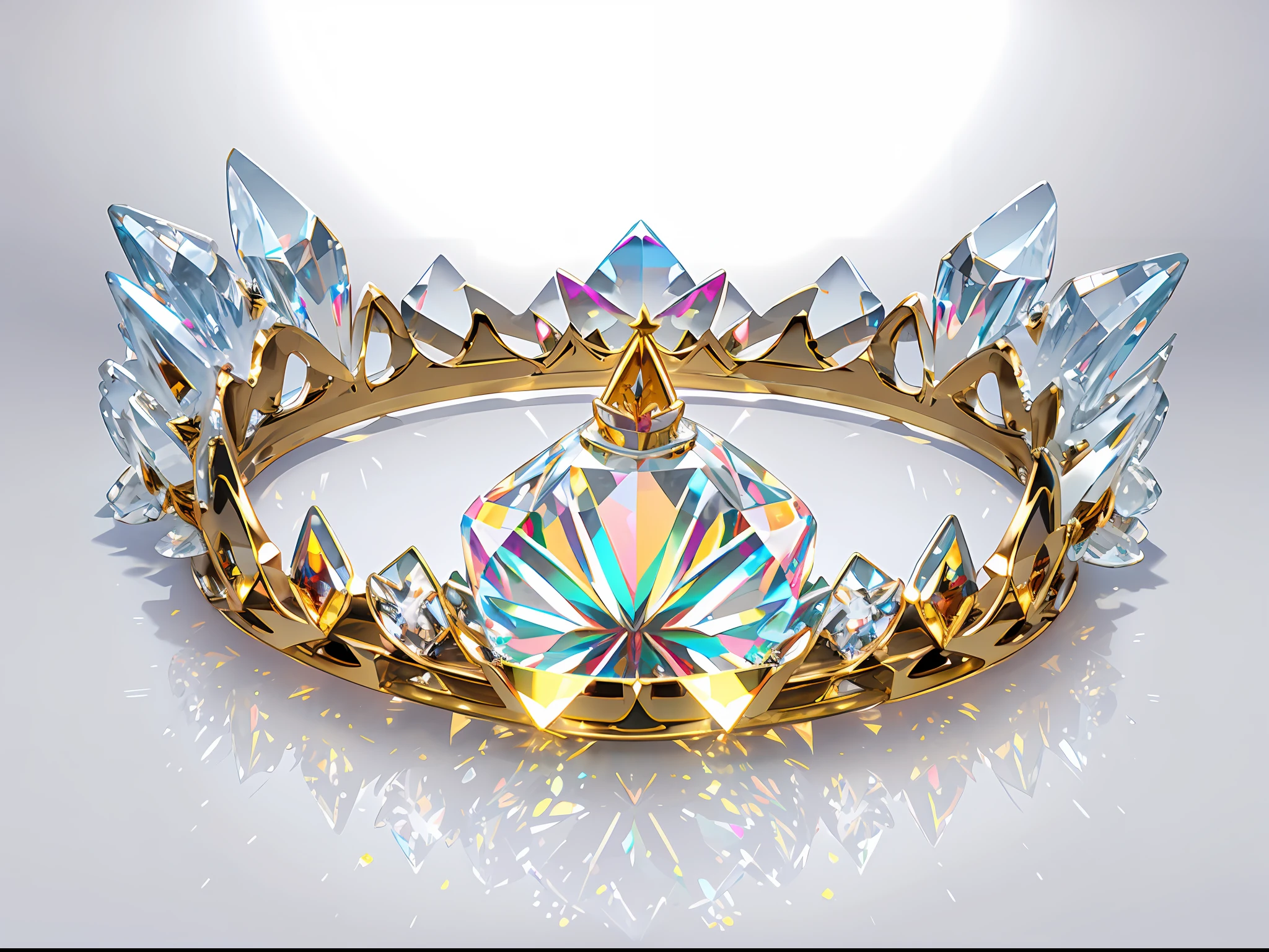 8k, (crown close-up), positive perspective!! , with a diamond crown on a white background, diamond wings!! ,(((((Ring Crown)))),(White Crown))))),(White Crystal)))),((Left and Right Symmetrical Crown)),(Slender Crown)))),(Smooth Lines)),Gorgeous and Colorful,(((Colorful)), Complex Diamonds, Ultra-realistic Fantasy Crown, Crystal Crown, Crystal Crown, White Laser Crown, Crystal Corolla, Floating Crown, (Ray Tracing), ((Clean Background)), Crown, Flower Crown, Crown, Giant Diamond Crown, Diamond Headdress, Amazing flower crown, diamond crown --auto --s2