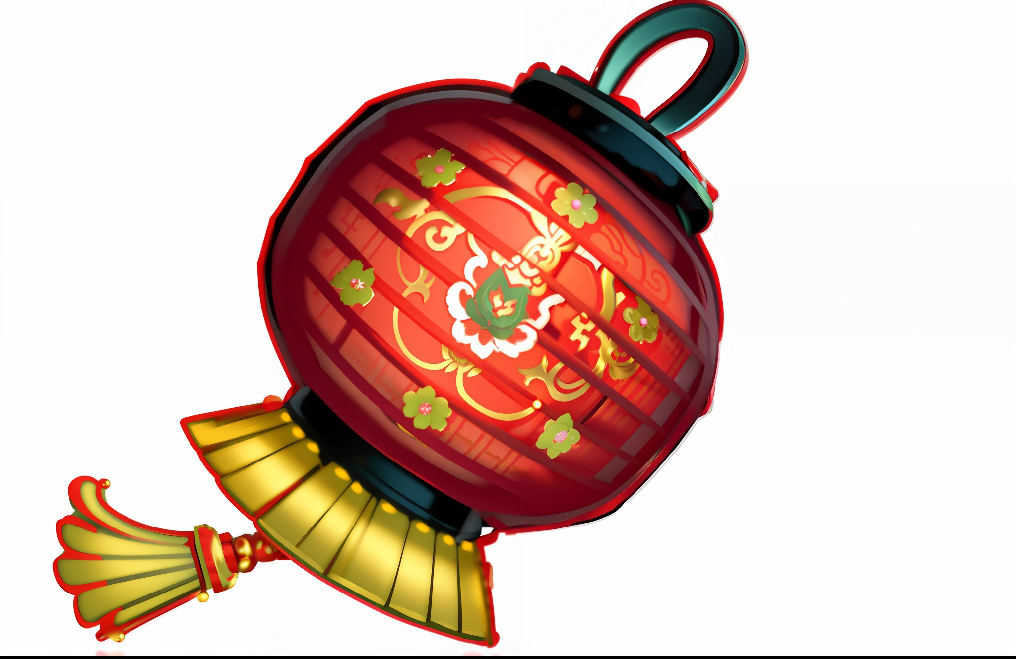 Close-up of red and gold Christmas decorations, lanterns, red lanterns, Chinese lanterns, dim lanterns, complete details, lantern lights, flat lotus, avatar images, ink flowers, more details, inspired by Li Meishu, lanterns, beginners, by Chinese masters, traditional, [[surrealism]], icons, Chinese, slightly realistic,