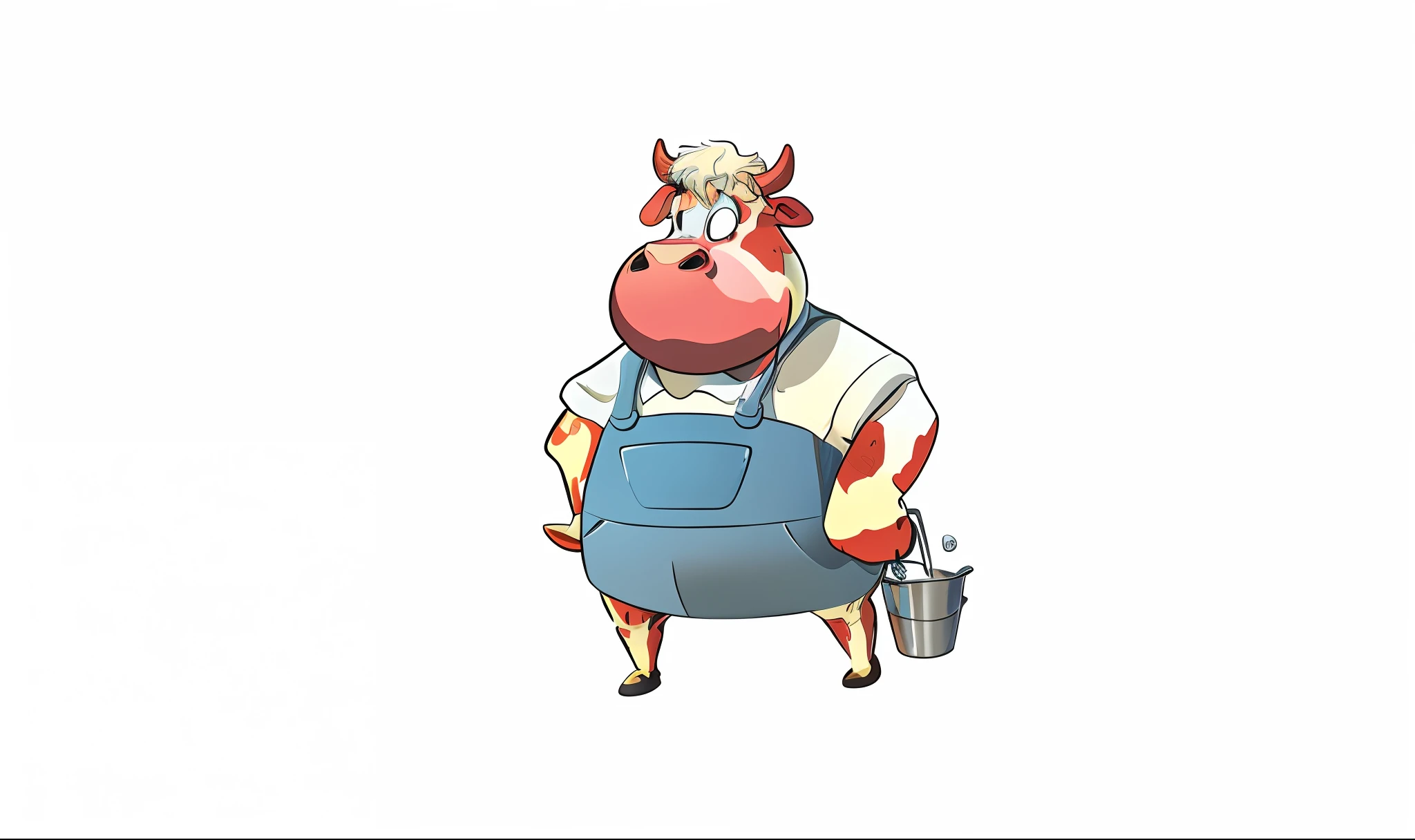 Cartoon cow Q version ip holding a milk bucket in his hand