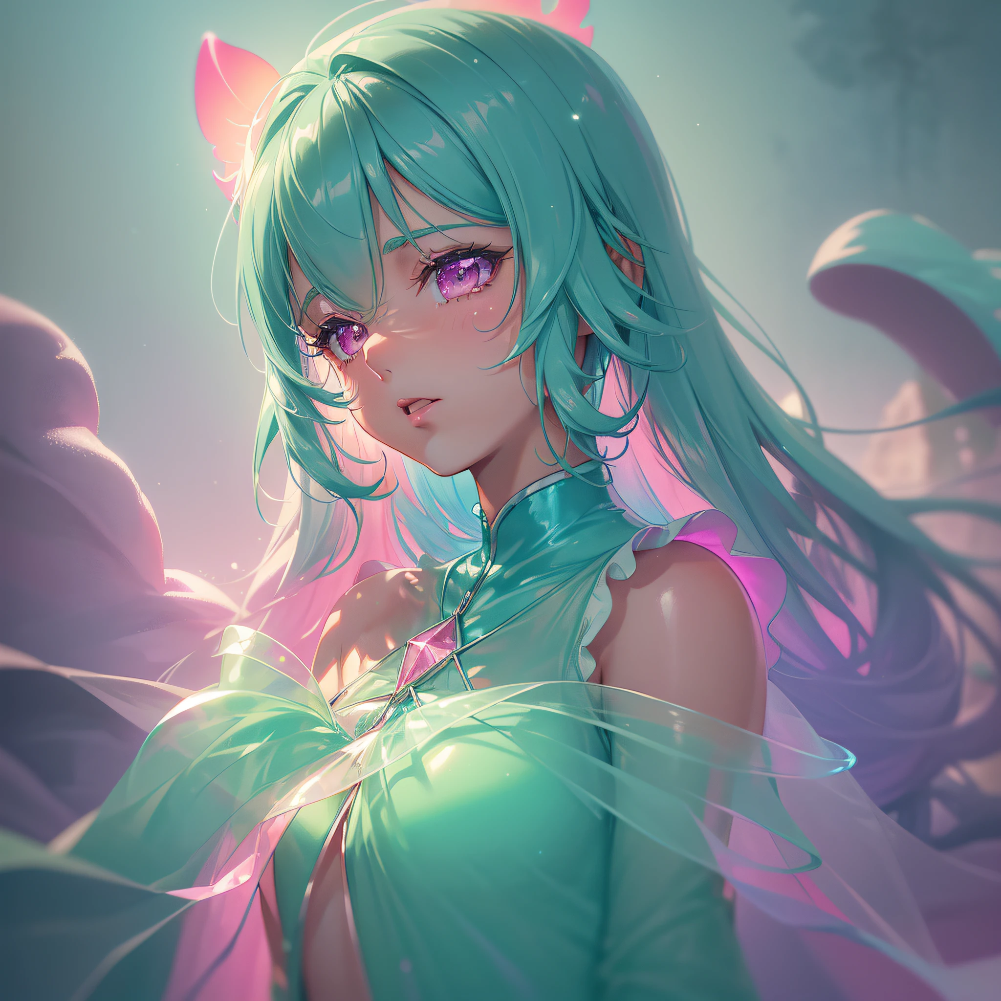 (fluorescent colors:1.4),(translucent:1.4),(retro filters:1.4), (fantasy:1.4), candy world Disney land ethereal soft fluffy soft landscape forest snowavatar Pastel pink sky green blue sparkle ethereal light pastel whimsical light rainbow stars diamonds sparkle gemstone background hyper realistic Ultra quality cinematic lighting immense detail Full hd painting Well lit,