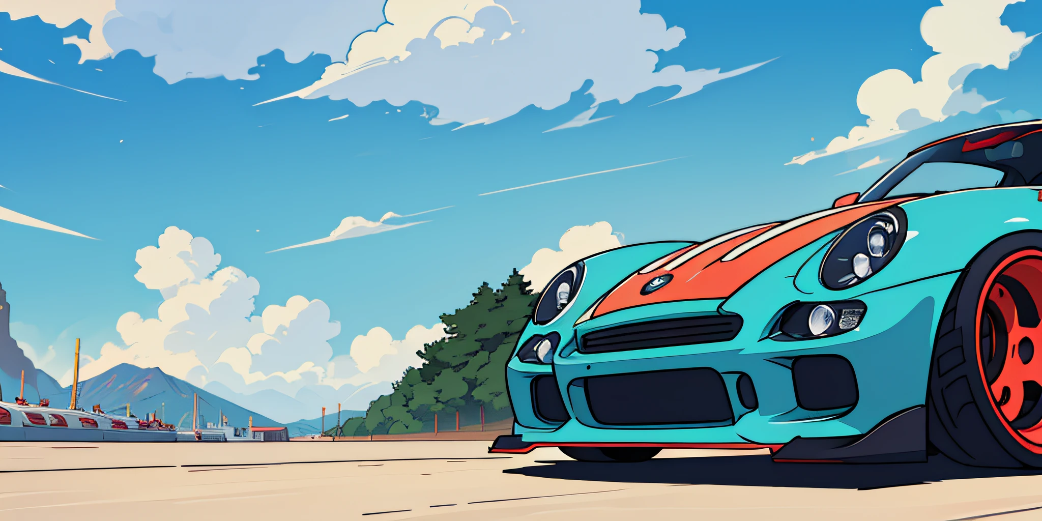 Porche with Body Kit RWB with Anime Filter "Tengen Toppa Gurren Lagann'' Wallpaper PC 1920 x 1080P --a UTO --s2