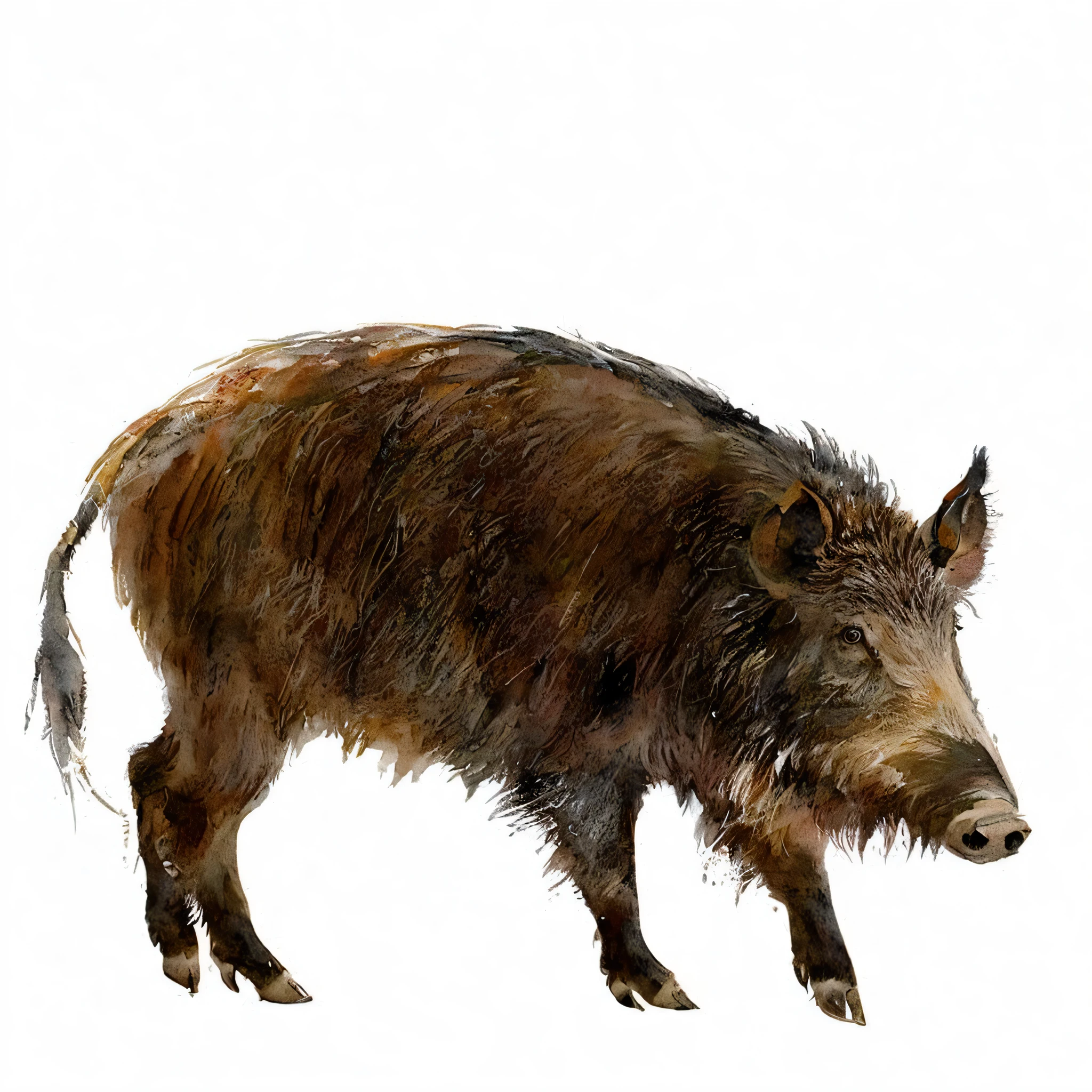watercolor, wild boar, watercolor style, wet in wet technique, flat illustration, highly detailed clean, vector image, masterpiece, professional, isometric, bright vector, white background, dry brush, brush stroke, drawn on canvas, by J.M.W. Turner. Expressive markers.