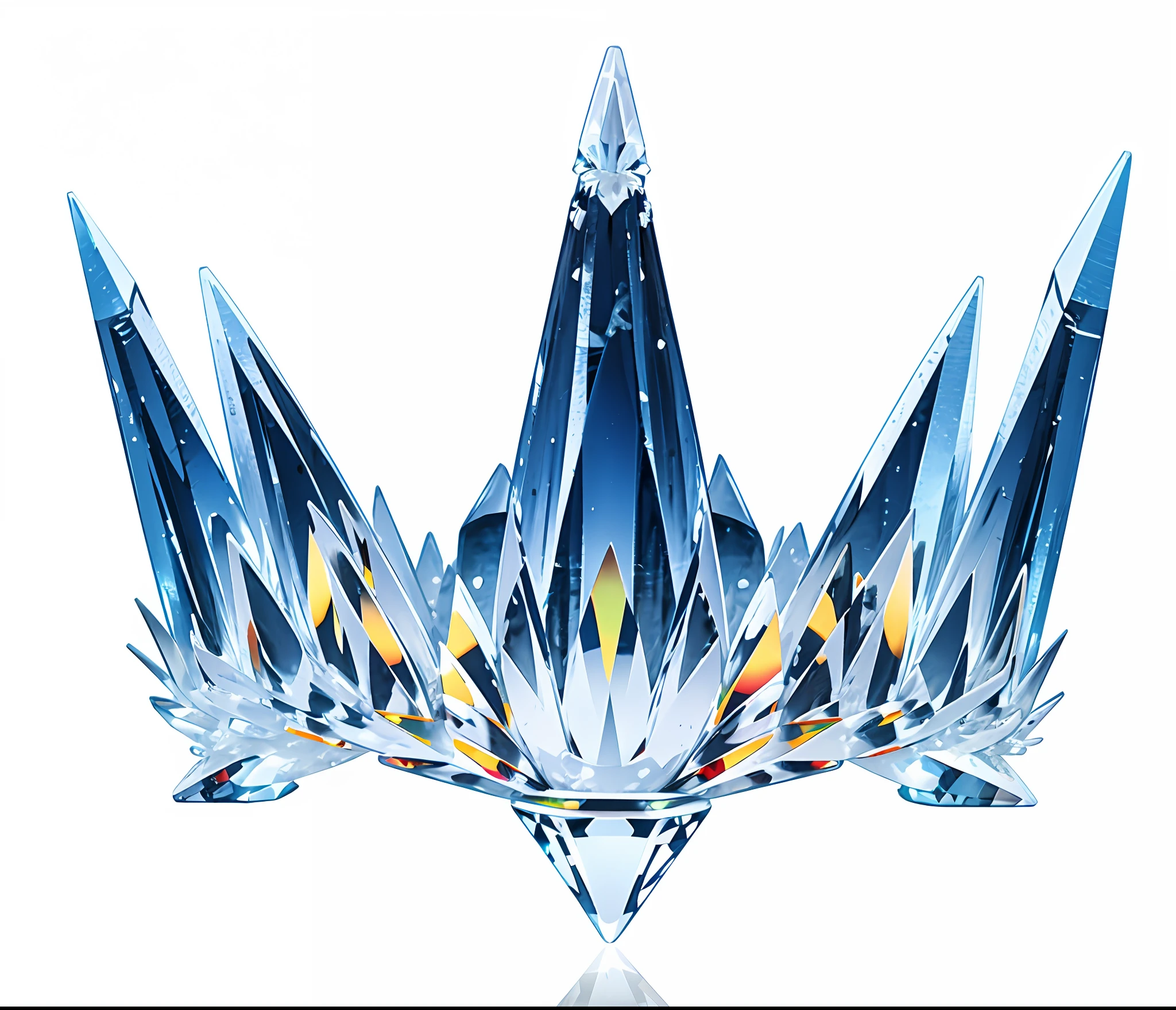 8k, (crown close-up), positive perspective!! , with a diamond crown on a white background, diamond wings!! ,(((((white crystal)))),((Left and right symmetrical crown)),(Slender crown)))),(Smooth lines)))), Gorgeous and colorful, (((Colorful)), Complex diamonds, ultra-realistic fantasy crown, crystal crown, white laser crown, crystal corolla, floating crown, (ray tracing), (clean background)), crown, corolla, crown, giant diamond crown, diamond tiara, amazing flower crown, diamond crown --auto --s2