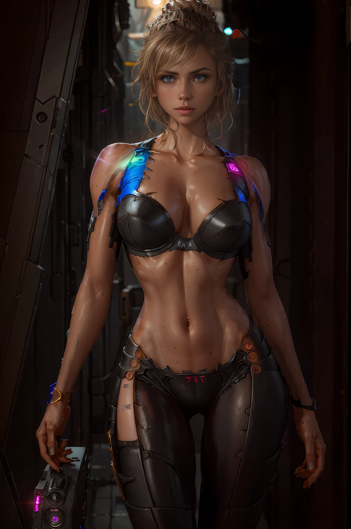 RAW, 1girl, colorful, full body shot, (masterpiece, best quality), (detailed skin:1.3, detailed face:1.3), dslr, realistic, looking at viewer, sharp focus, delicate, soft colors, cinematic lighting:0.9, MyNataLee woman, bright light:1.3, highlights:1.3, high brightness:1.3