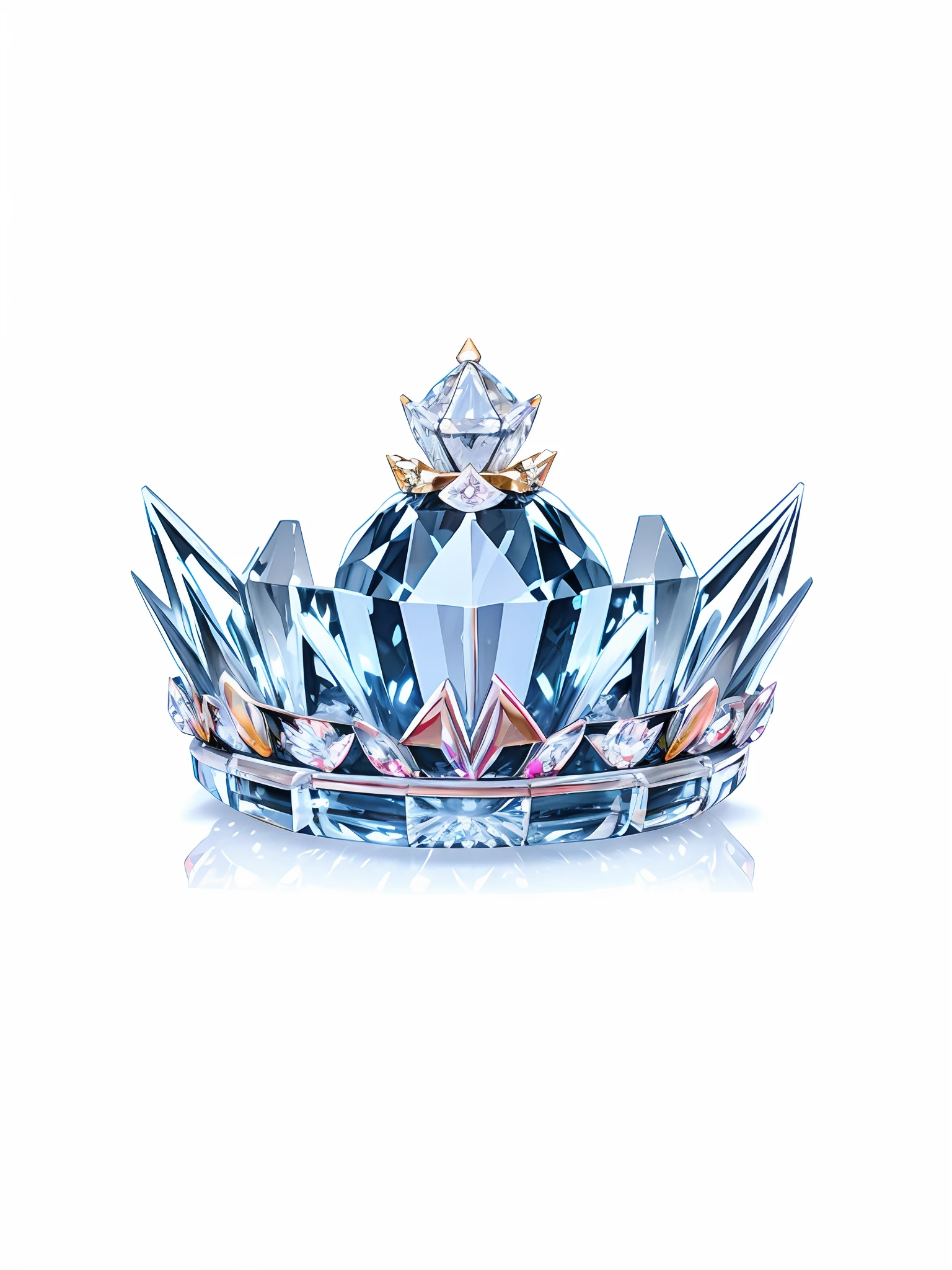 8k, (crown close-up), positive perspective!! , with a diamond crown on a white background, diamond wings!! , ((Symmetrical Crown on the left and right)), gorgeous, colorful, complex diamonds, ultra realistic fantasy crown, crystal crown, white laser crown, crystal corolla, floating crown, (ray tracing), ((clean background)), crown, giant diamond crown, diamond tiara, amazing flower crown, diamond crown --auto --s2
