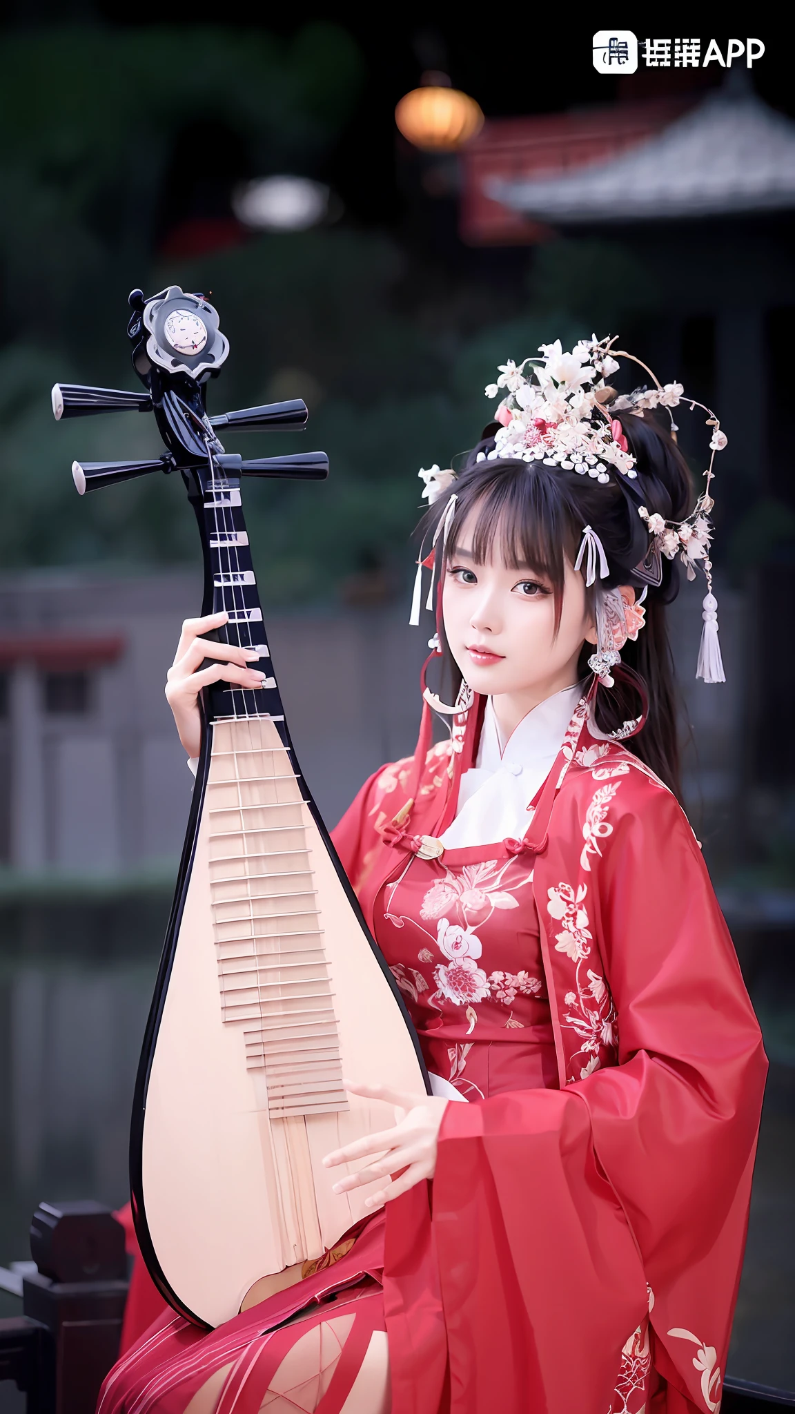 arafed woman in a red dress holding a large instrument, traditional chinese, palace ， a girl in hanfu, traditional beauty, ancient chinese princess, chinese costume, chinese princess, wearing ancient chinese clothes, a beautiful fantasy empress, chinese style, chinese girl, ancient china art style, traditional, traditional chinese clothing, hanfu, beautiful render of tang dynasty