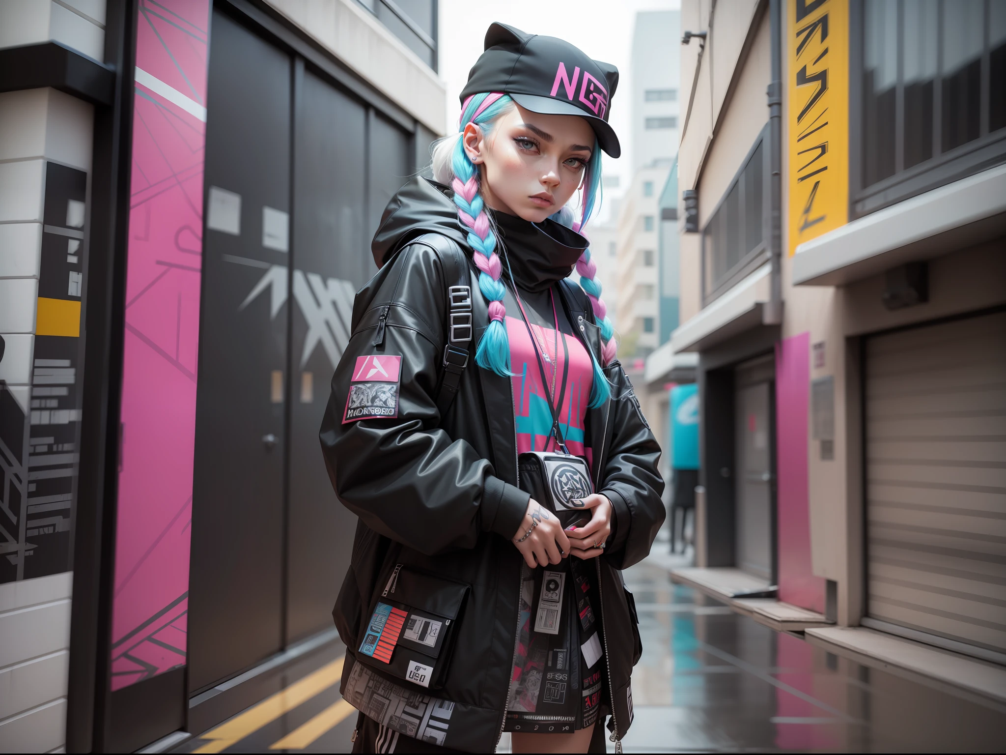 Minimalism, in style of futurism fashion, streetwear thug slavic girl, in the style of bandanas + totems, cultural documentation, colorful clothing, jewlery, raw lifestyle photography, billionaire-girls-club, flygod, Manti core, flat color palette, 8k, lumen --ar 9:16  --q 2