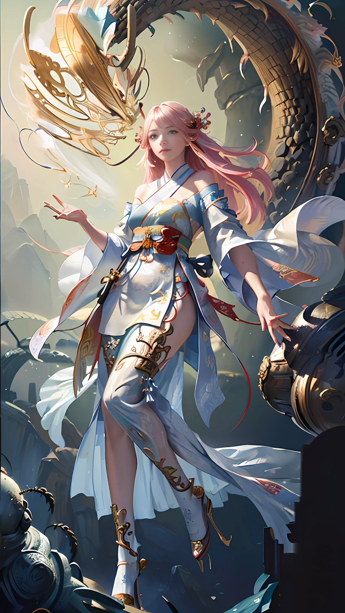 best quality, masterpiece, upper body,
(adult:1.6) hungarian woman, (smirk:0.4), arms behind head,
braided golden hair,
sparkling eyes,
victorian sundress,
floating light particles, centered,