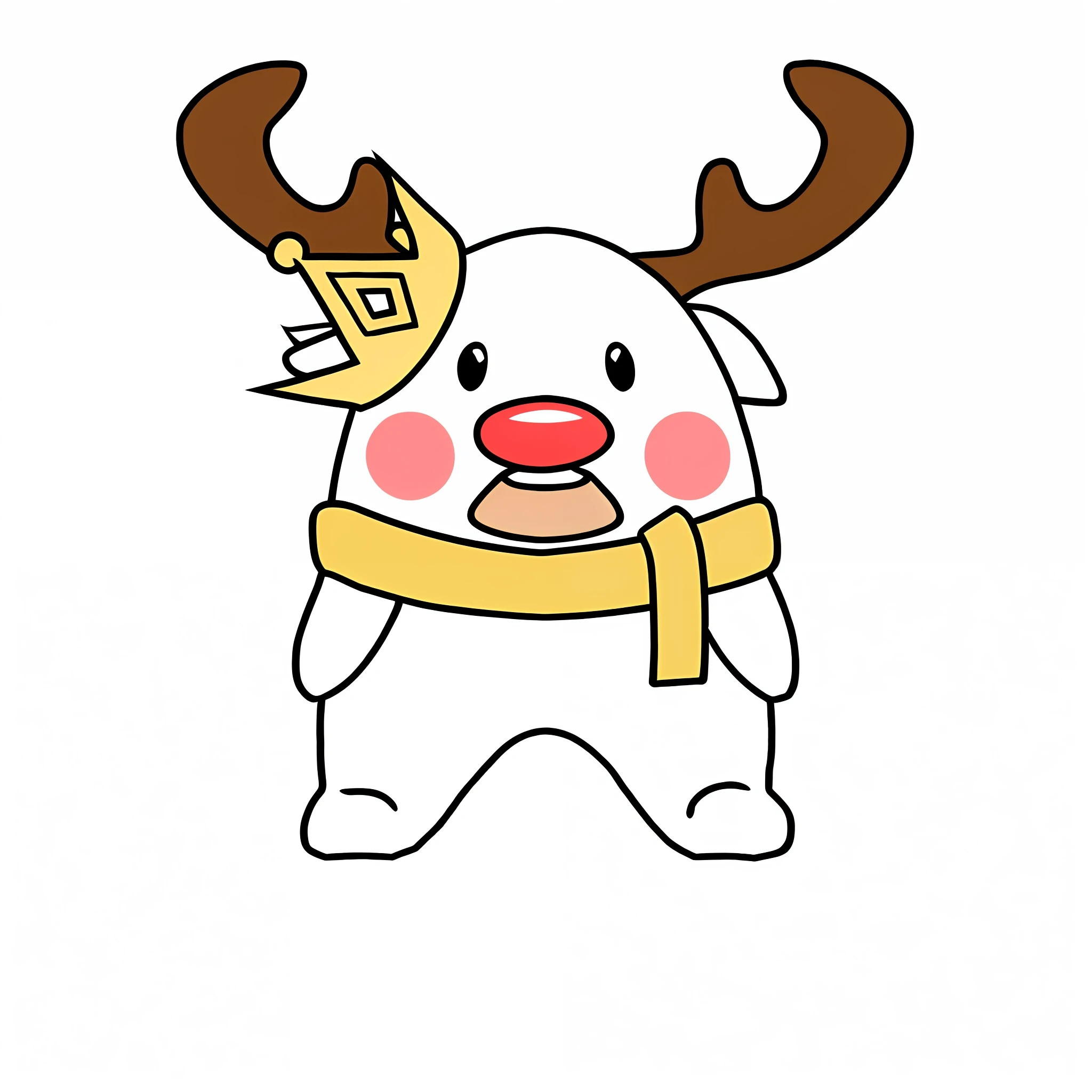 cartoon of a reindeer with a crown on his head, an anthropomorphic deer, anthropomorphic deer, stag wearing a crown, wearing a crown made of antlers, anthropomorphic deer female, anthropomorphic female deer, japanese mascot, cute character, short antlers, full body mascot, mascot illustration, cute forest creature, ancient antler deity