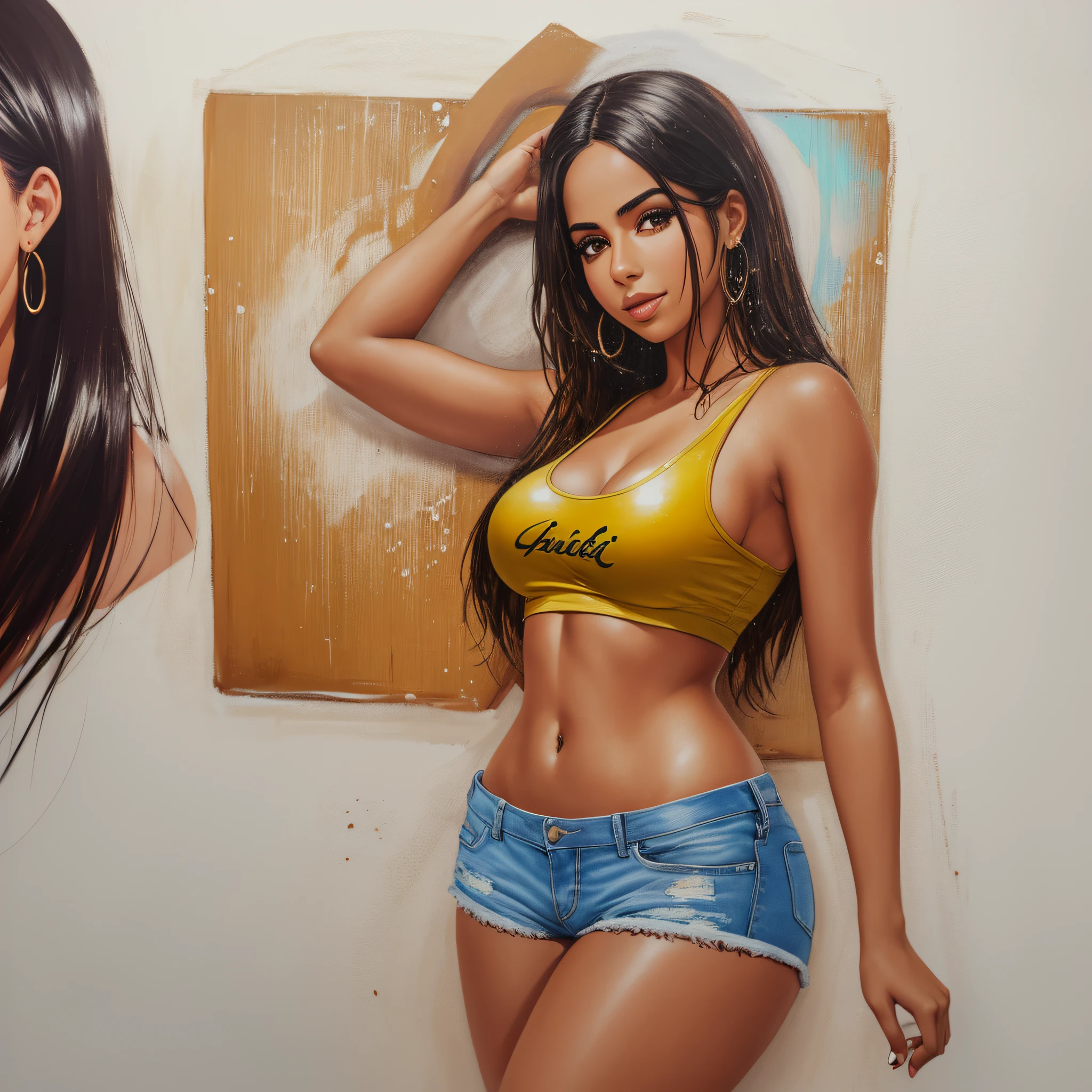create a realistic image with better quality of the singer Anitta wet with oil and short shorts with large body --auto --s2