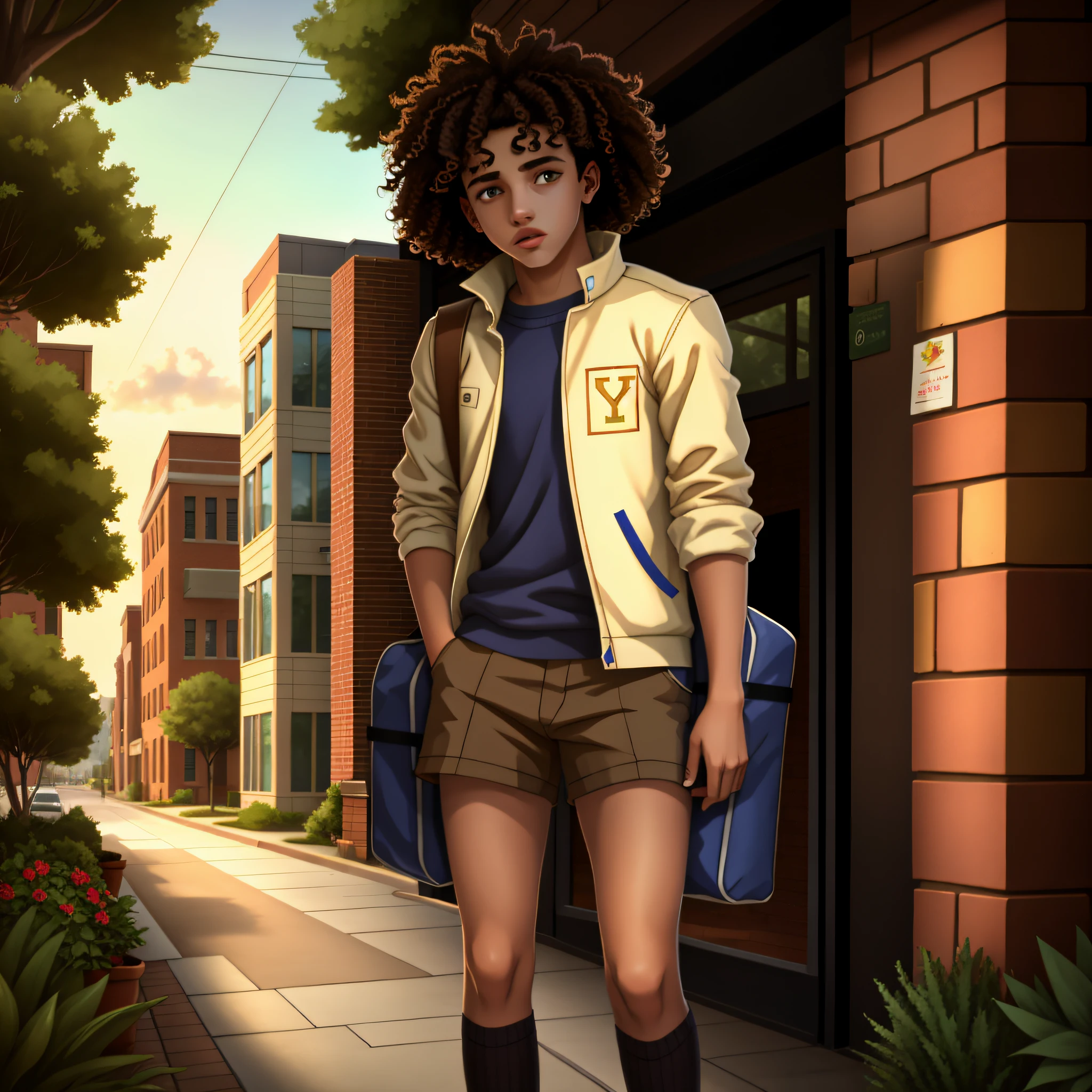 white boy with short curly hair, young high school teenager