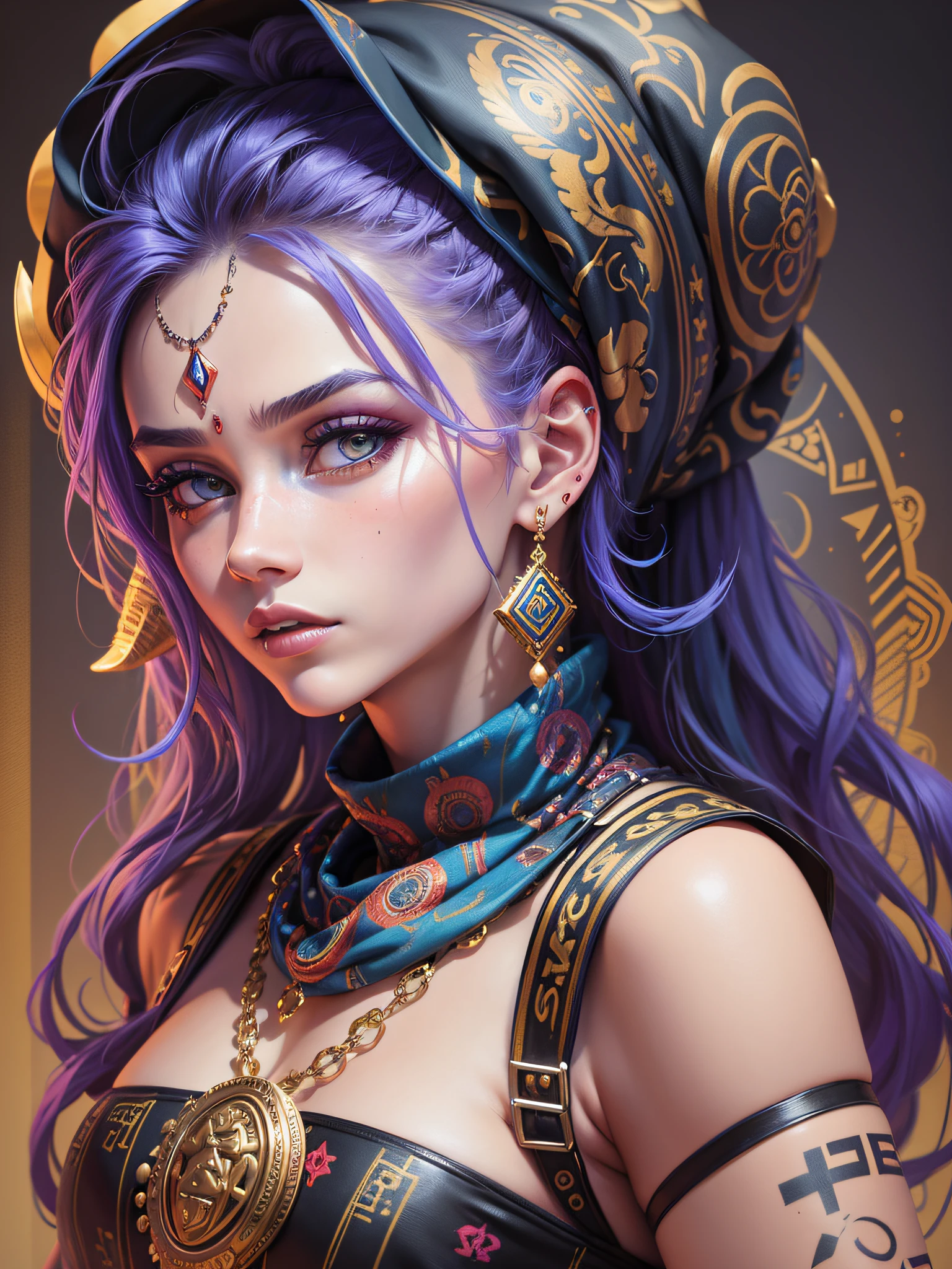 Genie,masterpiece, realistic photography, colorful background, detailed portrait, intricate details, rich colors, in style of futurism fashion, streetwear thug slavic girl, in the style of bandanas + totems, cultural documentation, colorful clothing, jewlery, raw lifestyle photography, billionaire-girls-club, flat color palette, 8k, lumen --auto --s2