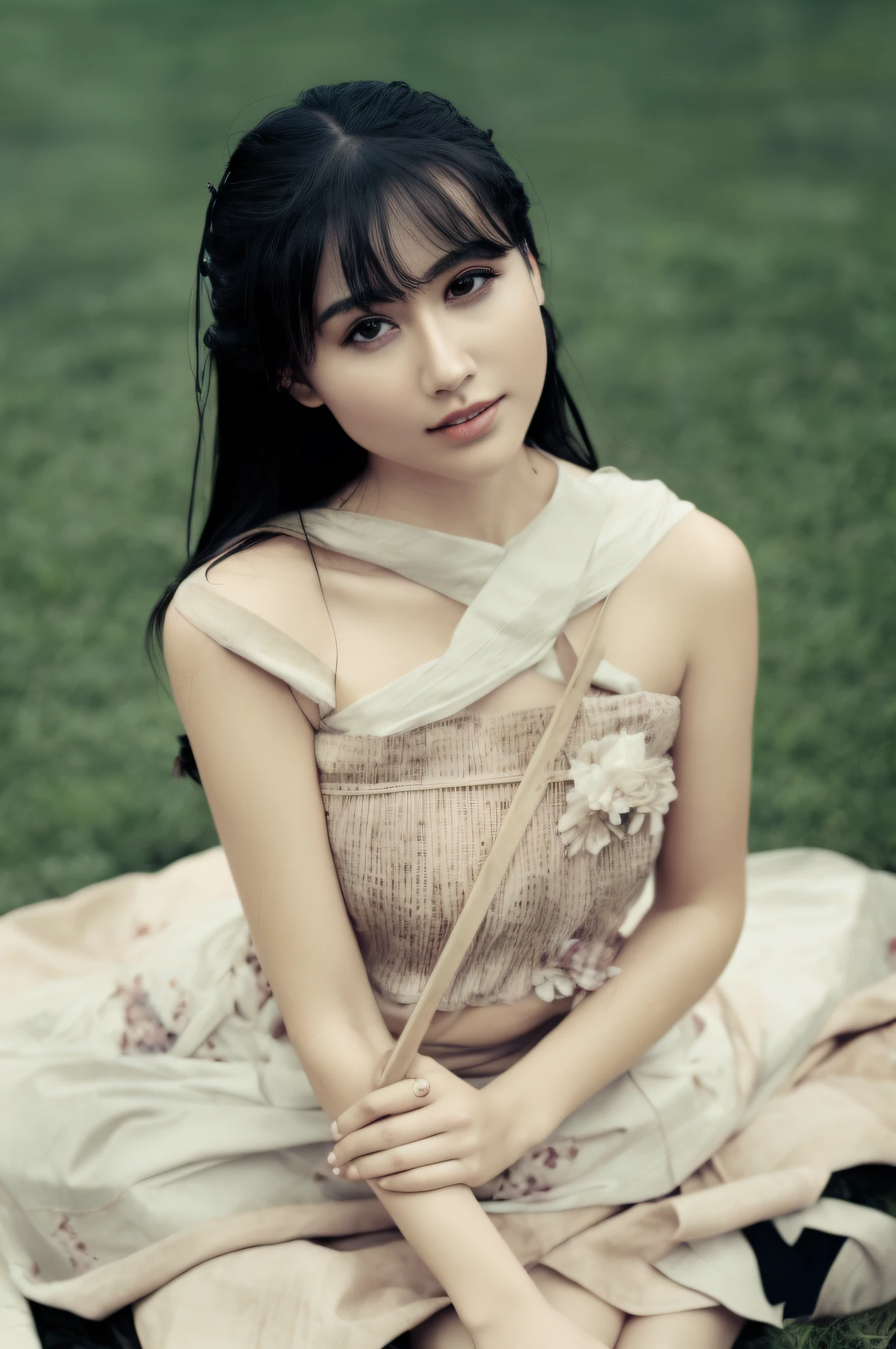 1girl, breasts, moon, lantern, night, solo, large breasts, hair ornament, wet, kimono, japanese clothes, wading, water, hair flower, flower, outdoors, sky, full moon, rain, black hair, off shoulder, mountain, cloud, holding, sash, bare shoulders, paper lantern, standing, white kimono, night sky, sideboob, obi, wet clothes, bangs, tree, from side, reflection, short hair, cloudy sky, wet hair (((masterpiece),(extremely detailed CG unity 8k wallpaper),best quality,,solo,1girl,cinematic lighting,detailed background,beautiful detailed eyes,bright pupils, (an extremely delicate and beautiful),(Beautiful and detailed eye description), ultra-detailed,masterpiece,)),