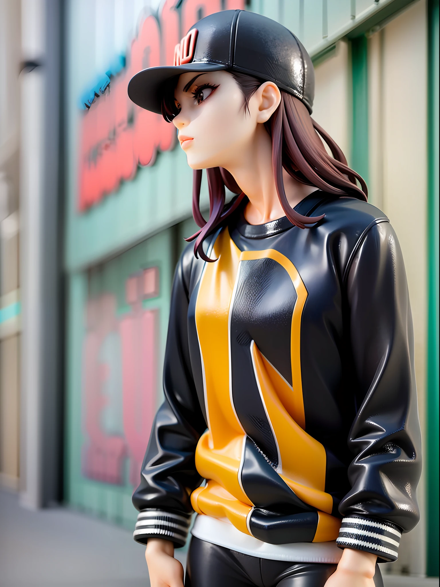 absurdres, highres, ultra detailed, (1 young beautiful girl, solo:1.1),streetwear, graphic tees, cargo pants, bomber jackets, high-top sneakers, snapback hats, bold patterns,
