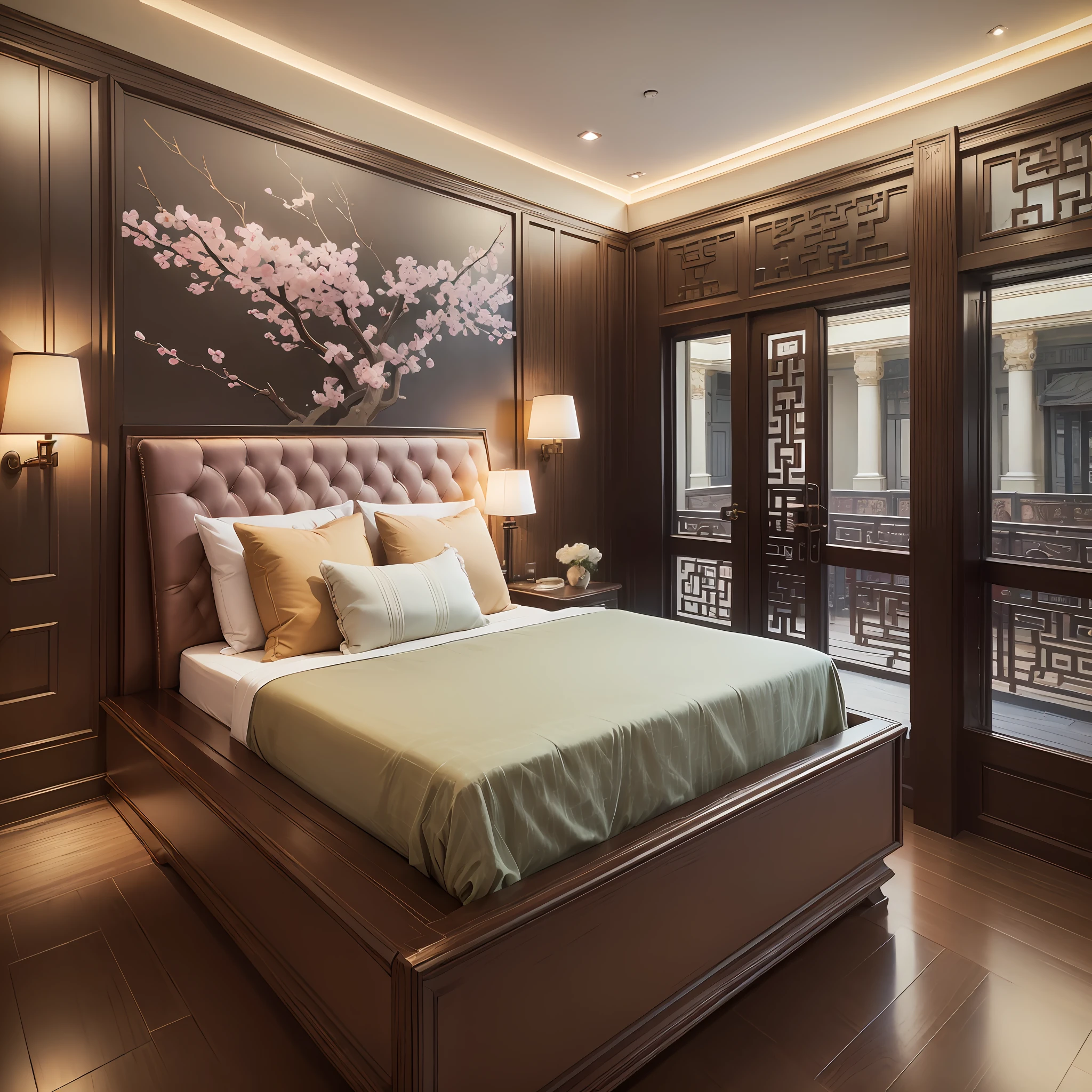 Best Quality, Masterpiece, High Resolution, ((((Age-Friendly Restaurant)))), Memory Restaurant, ((Dementia Treatment)), Elderly, Help the Elderly, Time-honored Brand, Armrest, Decorative Painting, Realistic, ((Time-honored Restaurant)), Edge Lighting, Two-tone Lighting, (((Shanghai))), (Interior Design), ((Xinghualou)), Soft Lighting, Happy for the Elderly, Chinese Style, (((Young Fashion))), Bright Colors, Dining Atmosphere, Focused, Ageable Tables and Chairs, Armrests, Barrier-free, Eating, (Interior Renderings Angle), (Five Senses Therapy), Apricot Blossom, Wheelchair, Gripper, (Color Distinction), High Quality, Volumetric Lighting, Frankness, Photo, High Resolution, 4K, 8K, --auto --s2
