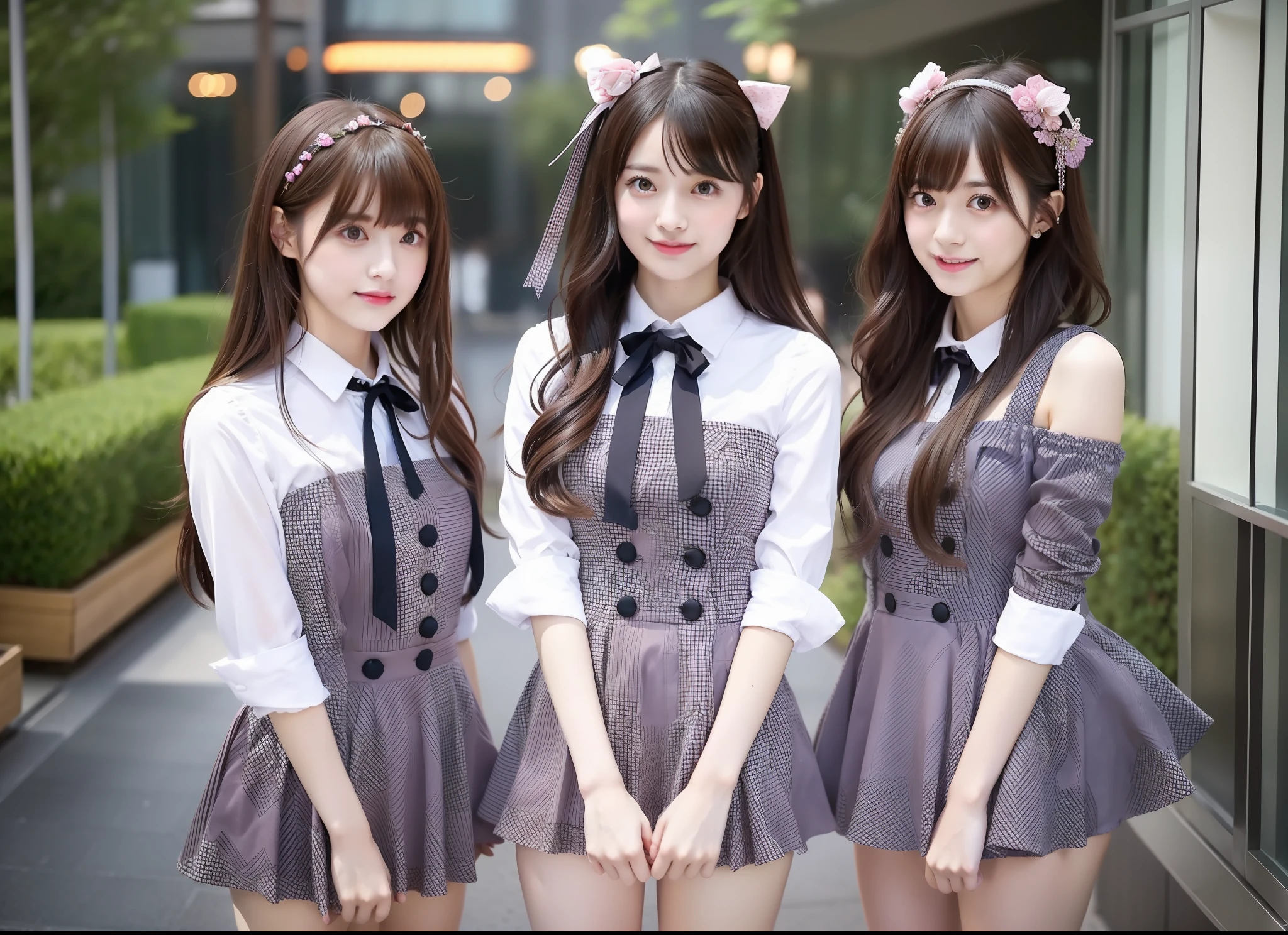 3 girls of Nogizaka 46, idol costume, beautiful girl, beautiful, cute, neat, outside