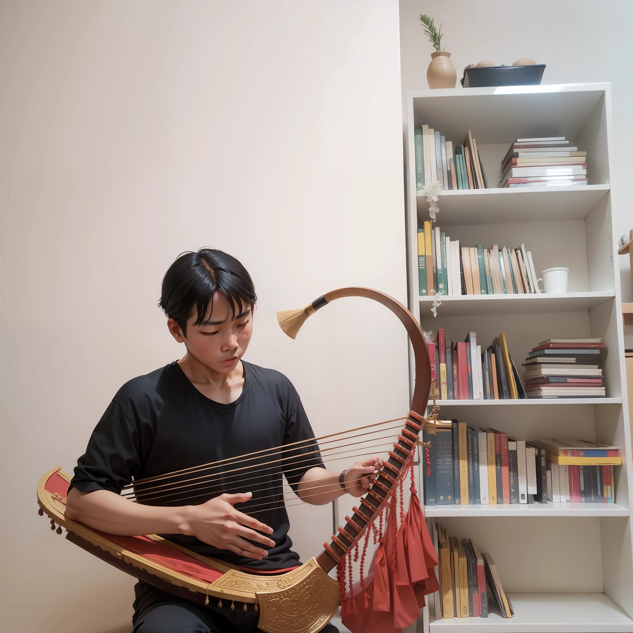 Playing Burmese traditional instrument
