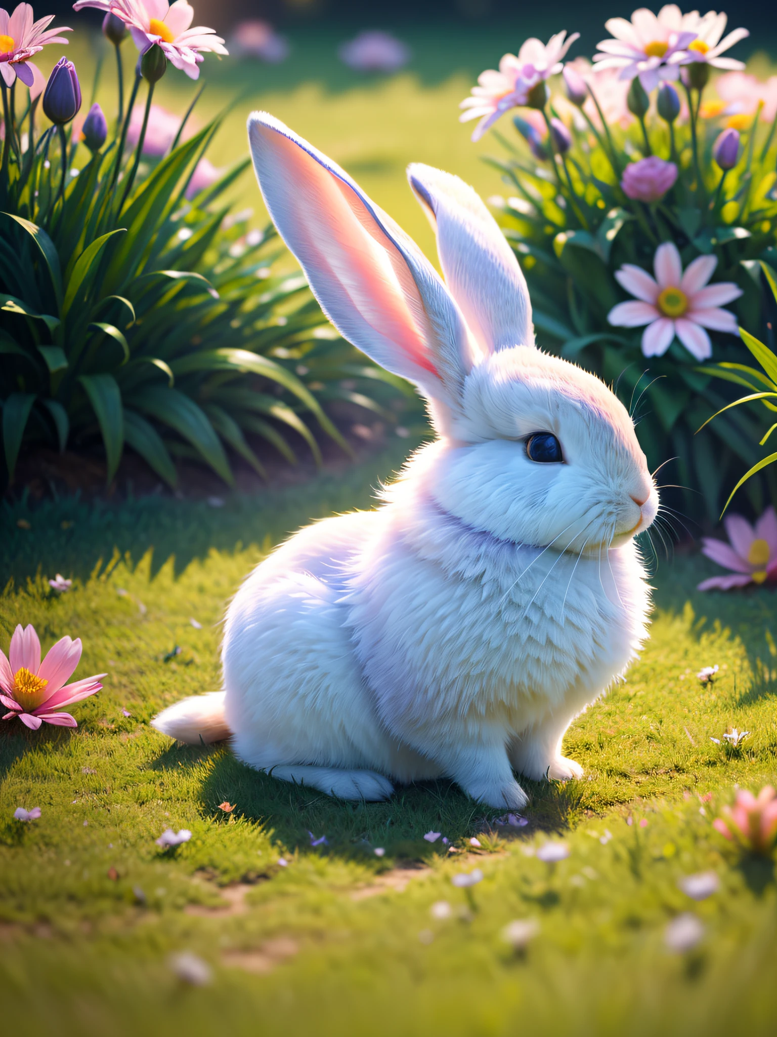 (Ultra Fine CG Unity 8k Wallpaper, Masterpiece, Best Quality, Ultra Detailed), (Best Lighting, Best Shadow, Extremely Delicate and Beautiful), (Cute Rabbit), (Sleeping), (Beautiful Grass), (Cloud), (Colorful Flowers), (Rabbit Head Details Clear)