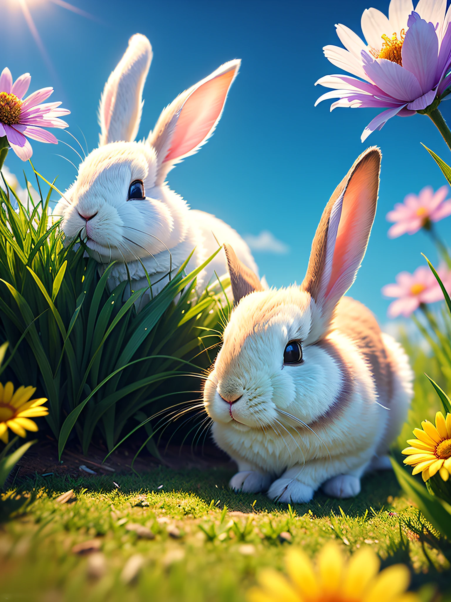 (Ultra Fine CG Unity 8k Wallpaper, Masterpiece, Best Quality, Ultra Detailed), (Best Lighting, Best Shadow, Extremely Delicate and Beautiful), (Cute Rabbit), (Sleeping), (Beautiful Grass), (Cloud), (Colorful Flowers), (Rabbit Head Details Clear)