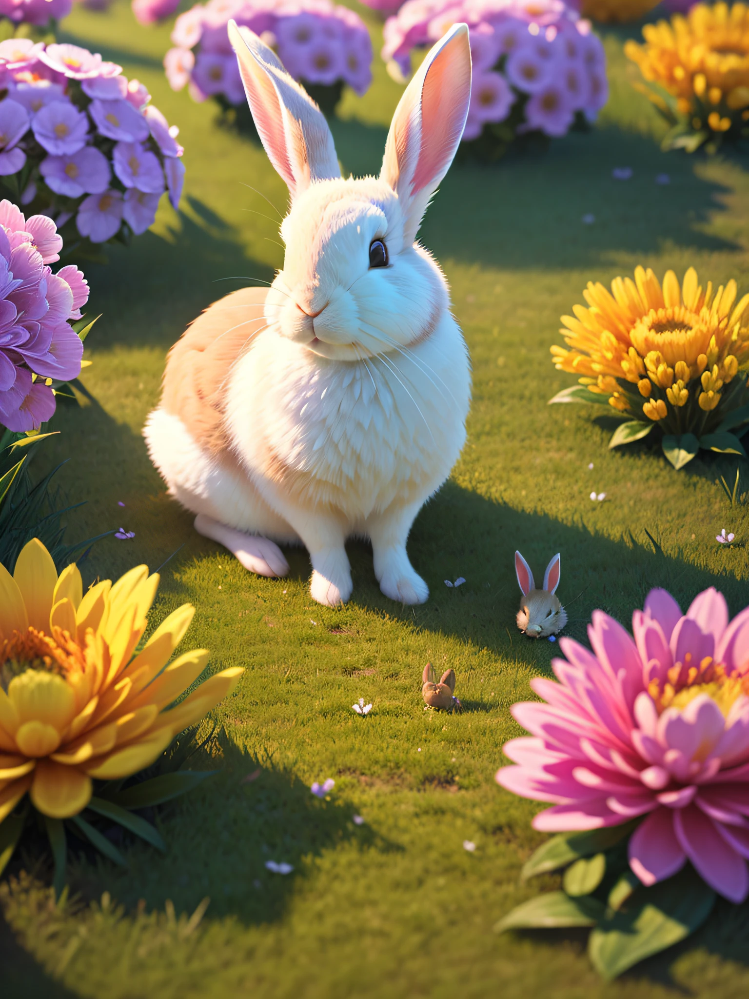 (Ultra Fine CG Unity 8k Wallpaper, Masterpiece, Best Quality, Ultra Detailed), (Best Lighting, Best Shadow, Extremely Delicate and Beautiful), (Cute Rabbit), (Sleeping), (Beautiful Grass), (Cloud), (Colorful Flowers), (Rabbit Head Details Clear)
