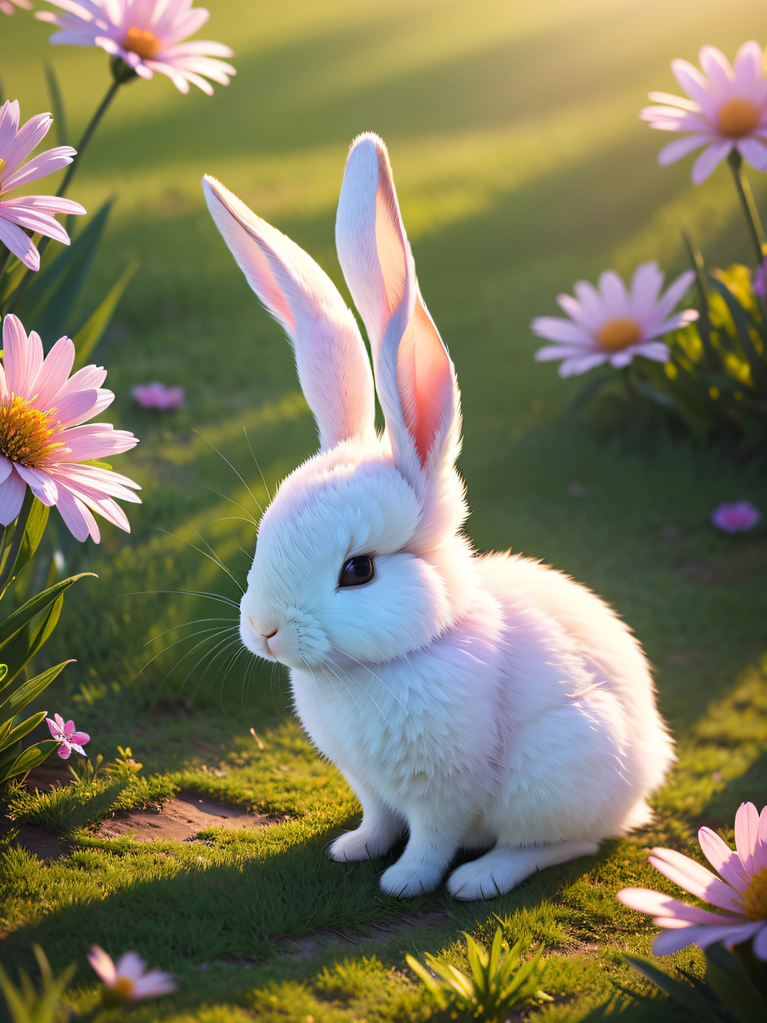 (Very fine CG unity 8k wallpaper, masterpiece, best quality, super detailed), (best lighting, best shadow, extremely delicate and beautiful), (cute rabbit), (sleeping), (beautiful grass), (clouds), (colorful flowers), (rabbit head details clear)