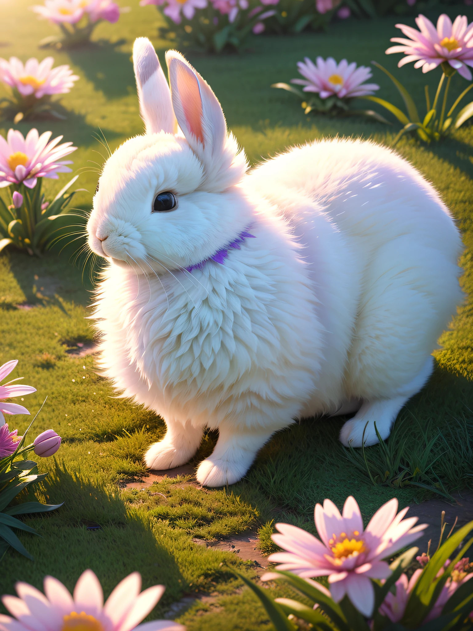 (Very fine CG unity 8k wallpaper, masterpiece, best quality, super detailed), (best lighting, best shadow, extremely delicate and beautiful), (cute rabbit), (sleeping), (beautiful grass), (clouds), (colorful flowers), (rabbit head details clear)