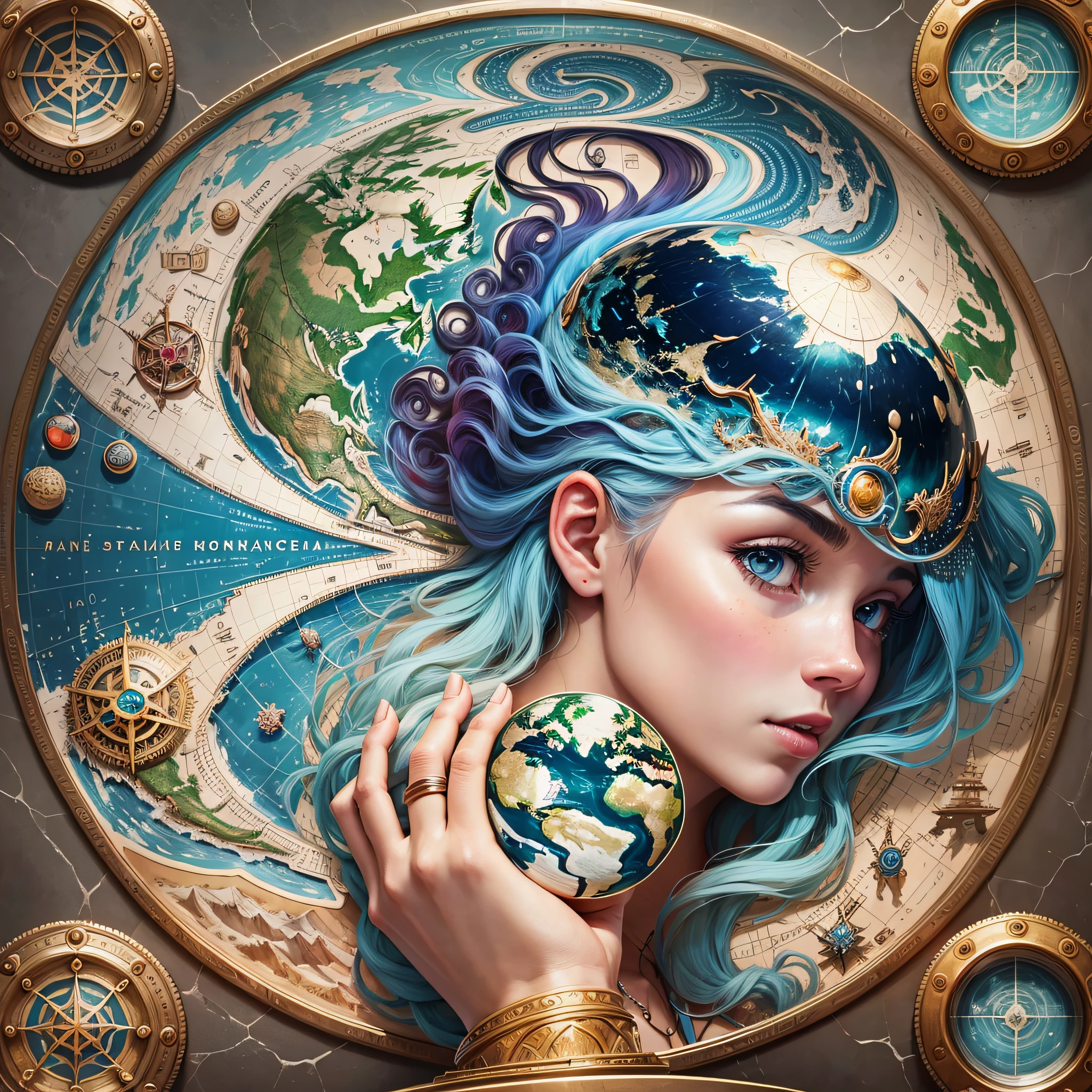 This anthropomorphic map figure is a being full of wisdom and an inquisitive spirit. Her hair is made up of threads of various colors, each representing a different country and region. Her eyes are bright, shining with curiosity and a desire to explore. Her face was filled with confidence and joy, as if she was showing the world the mysteries of geographical knowledge.
Her body is made up of land and sea, showing the shape and characteristics of the earth. The land part takes on the texture of mountains, rivers and forests, while the marine part shimmers with blue and green light, like the undulating sea. The body takes on a plump and curvy shape, outlining the diversity and magnificence of the earth.
She wears a gorgeous robe made up of the map's various colors and patterns, from yellow deserts to green forests to blue lakes and oceans. The robe is painted with precise boundary lines and geographic information, showing the diversity and connectivity of the earth.
The anthropomorphic map figure raises a hand, as if guiding and interpreting the mysteries of geography. In the palm of her hand, she can see the miniature map, and gently touch different countries and regions with her fingertips, highlighting her deep understanding and familiarity with the map information.
Her presence encourages people to explore the world and expand their horizons, and she represents the transmission of geographical knowledge and culture. The anthropomorphic image of the map stimulates people's desire to explore all parts of the planet and prompts us to care more about and respect the diversity and sustainable development of the planet.
This image allows us to see the wisdom and brilliance of maps, and also makes us realize the importance of geographical knowledge and connectivity. She is the embodiment of the map, showing us the vastness and wonder of the world, while also guiding us to discover and protect the treasures of the planet.
She is the guardian of the map and our shared responsibility as inhabitants of the planet. Anthropomorphic map images encourage everyone to expand their horizons and understanding by learning about world geography. She inspires us to explore and respect different cultures and regions, and to promote global harmony and development. --auto --s2