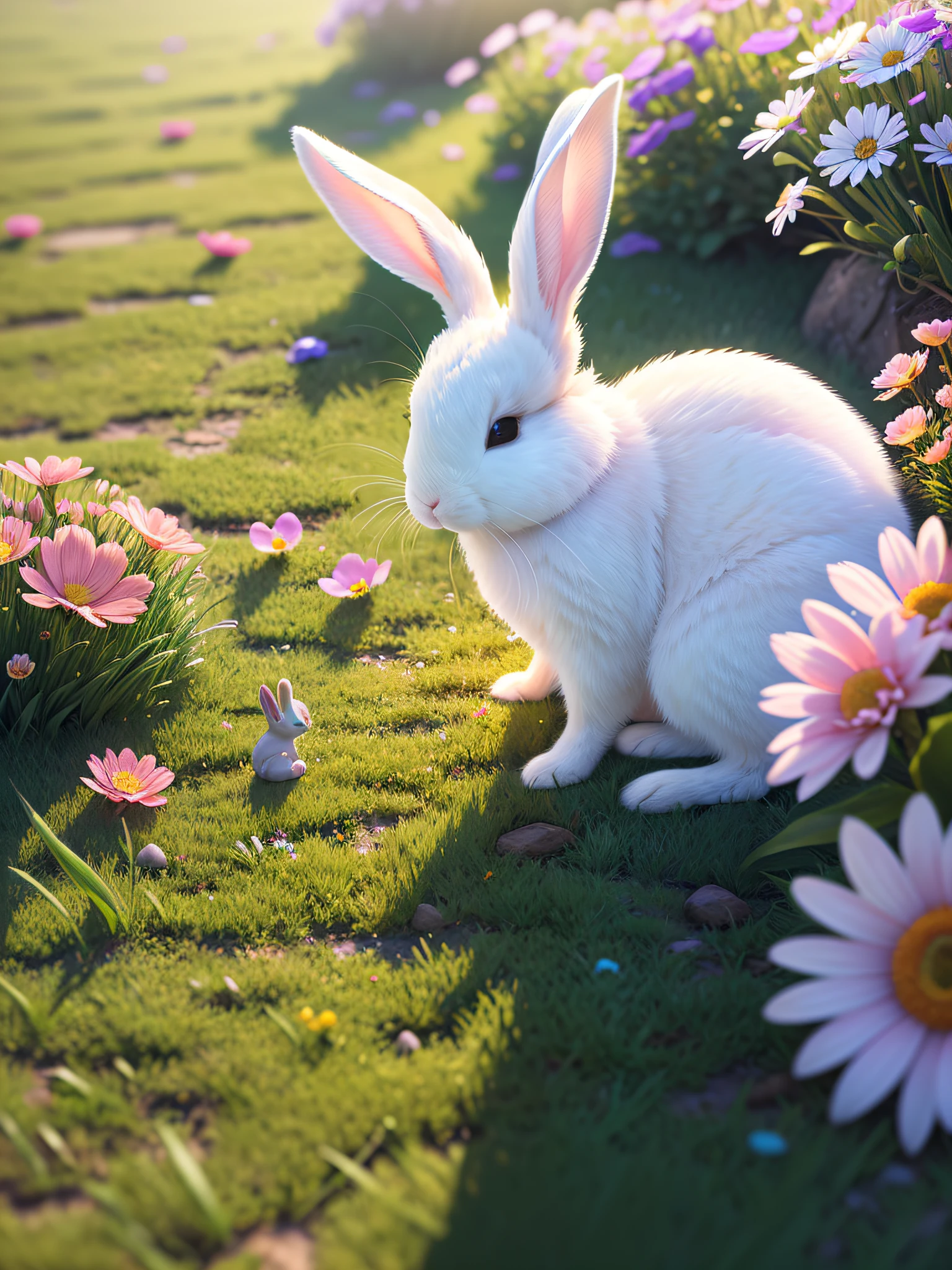 (extremely detailed CG unity 8k wallpaper,masterpiece, best quality, ultra-detailed),(best illumination, best shadow, an extremely delicate and beautiful),(cute bunny),(sleeping),(beautiful grass),(clouds),(colorful flowers)