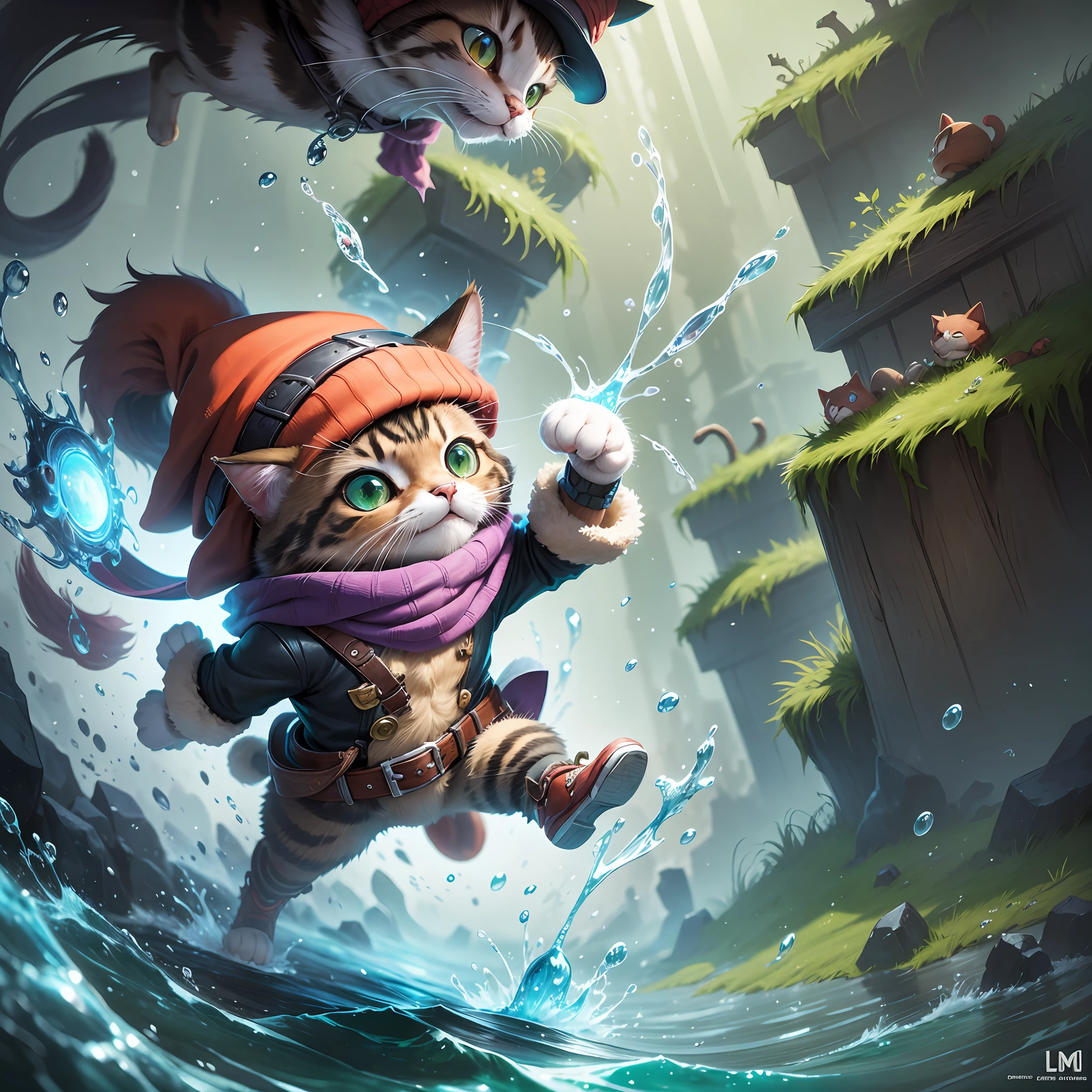 there is a cat that is wearing a hat and a scarf, teemo, teemo from league of legends, official splash art, league of legends splashart, splash art, iconic character splash art, character splash art, league of legends splash art, from league of legends, league of legends character art, league of legends character, wallpaper splash art promo art