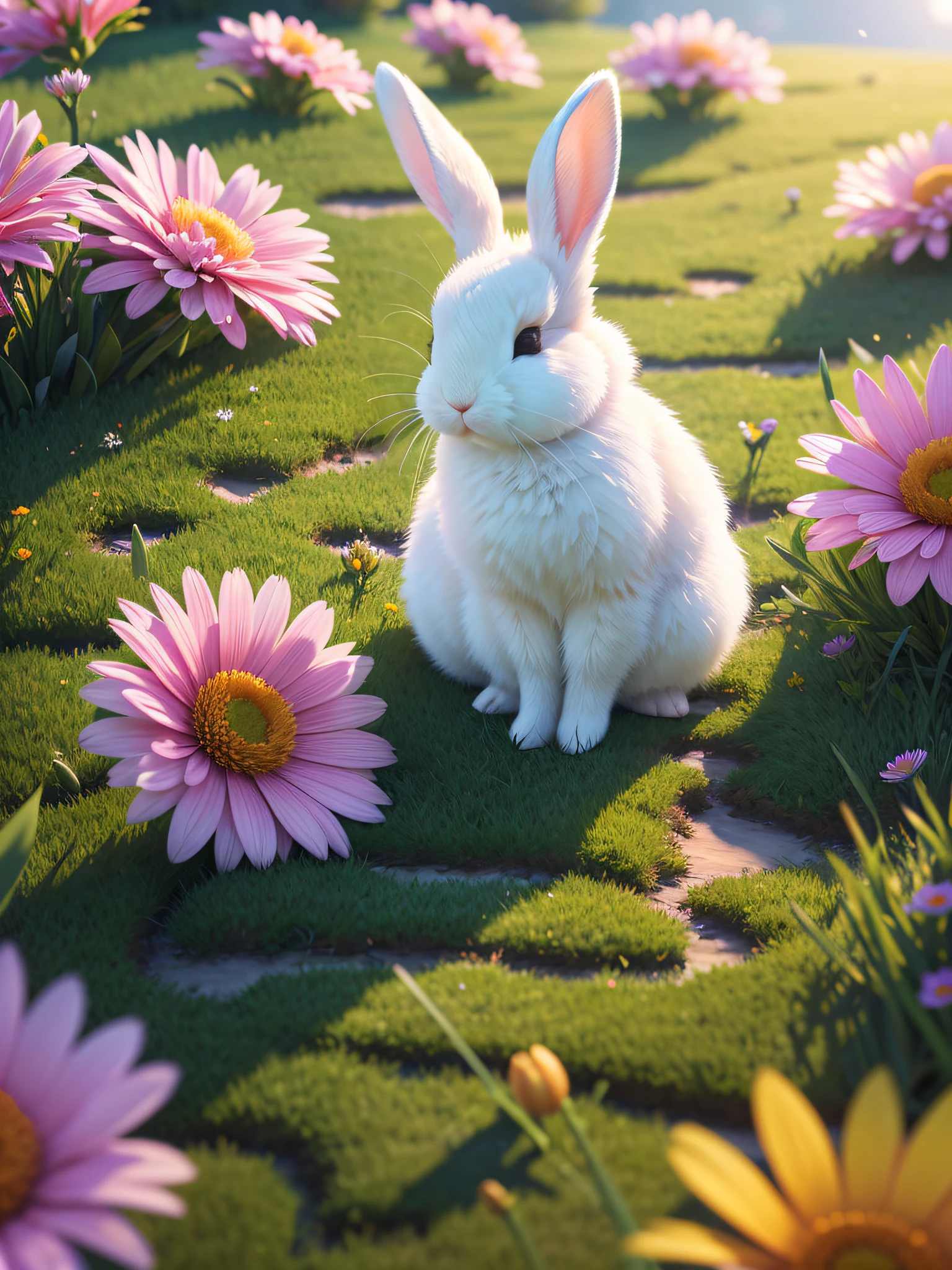 (extremely detailed CG unity 8k wallpaper,masterpiece, best quality, ultra-detailed),(best illumination, best shadow, an extremely delicate and beautiful),(cute bunny),(sleeping),(beautiful grass),(clouds),(colorful flowers)