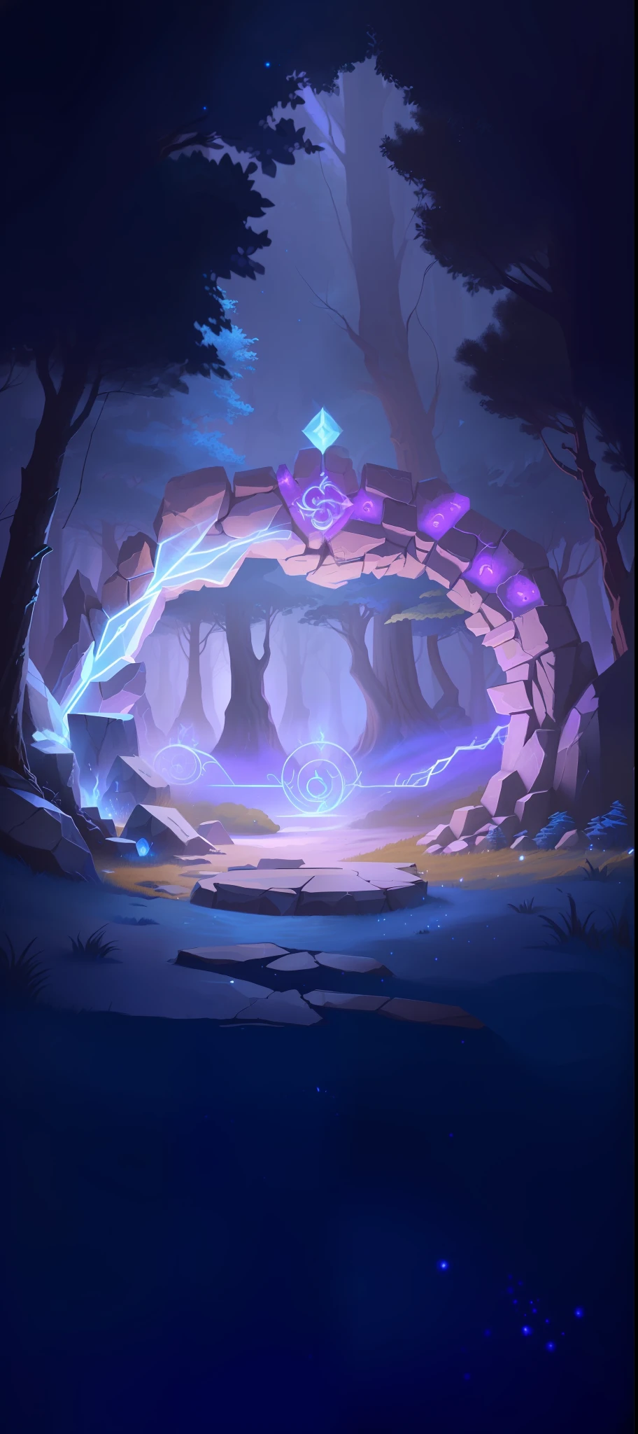 Cartoon style scene close-up of blue portal, Odin's stone arena background, magic stone portal in the forest, fairyland portal, arena background, magic portal, magic portal opens, magic glow time portal, background artwork, stylized concept art, stunning arkanam background, magic portal, vortex portal to expel elders, forest portal