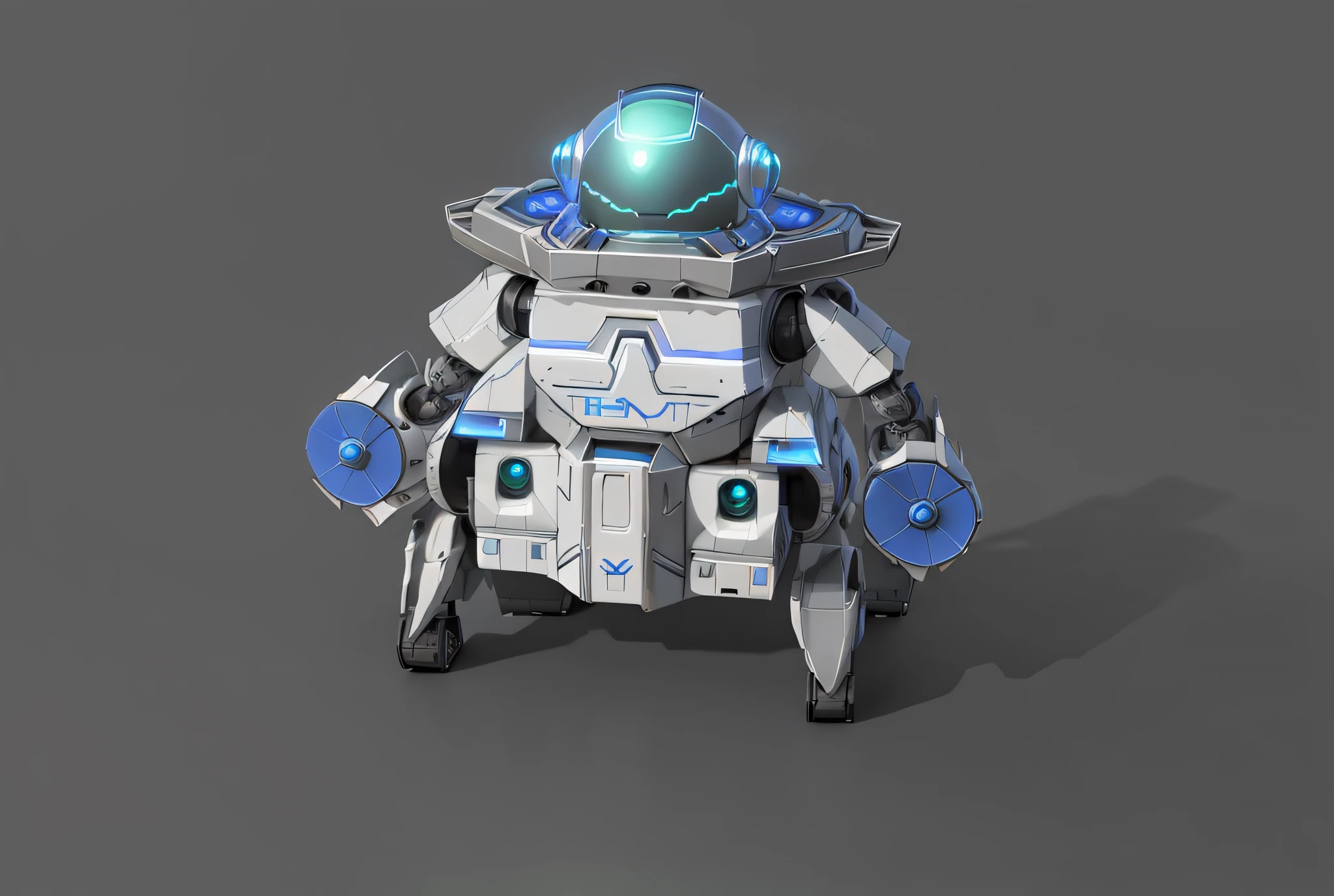 a close up of a robot with a helmet on a gray background, 3 d render stylized, cartoon fantasy spaceship, stylized 3d render, stylized as a 3d render, cute elaborate epic robot, stylized 3 d, mech body, futuristic outpost building, videogame asset, game asset, futuristic robot, round robot, toon render keyshot