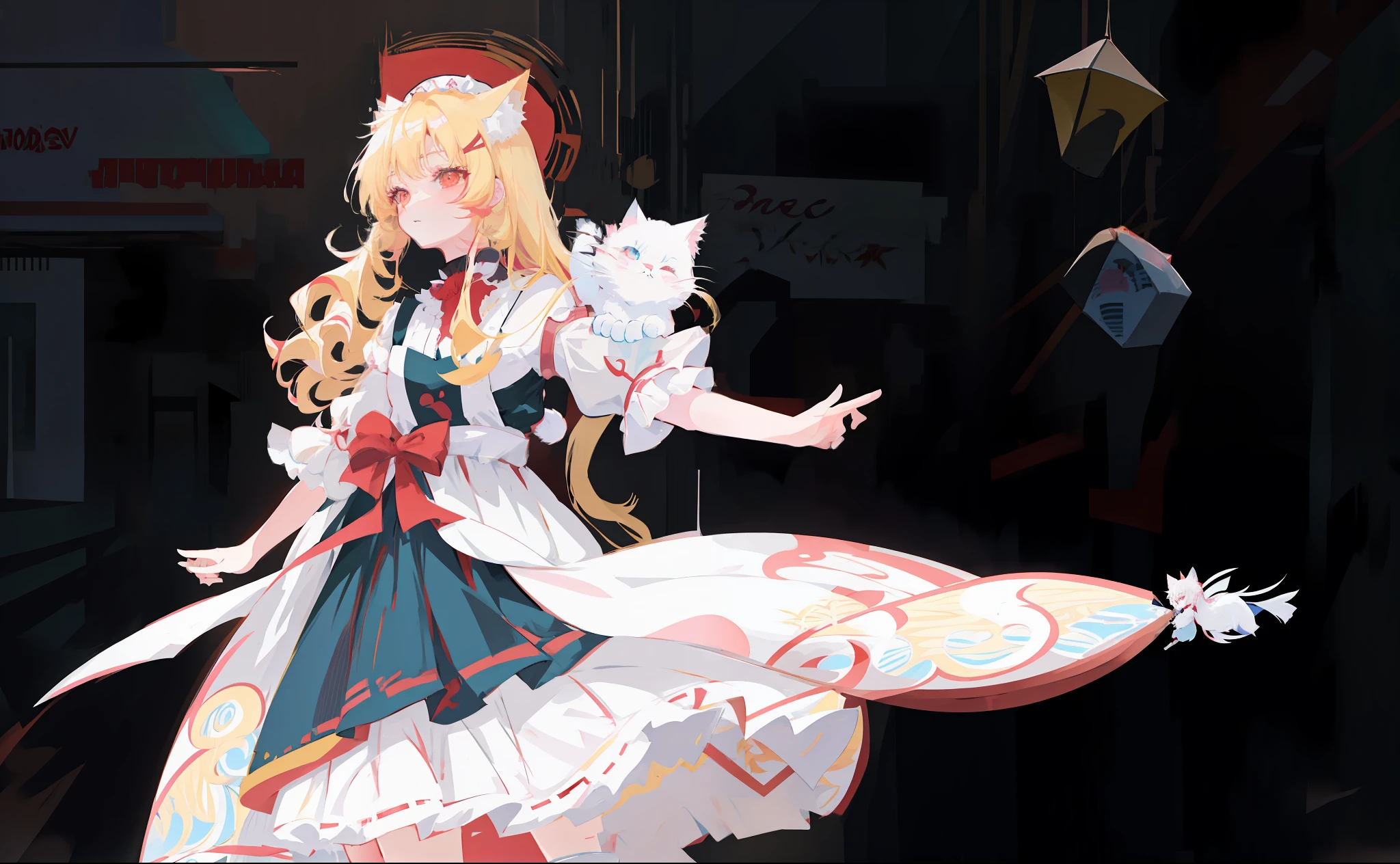 anime girl with long blonde hair and red eyes wearing a white blouse, very beautiful anime cat girl, cute anime catgirl, anime girl with cat ears, anime cat girl in a maid costume, anime catgirl, beautiful anime catgirl, white cat girl, nekomimi, cat girl, anime cat, anime moe artstyle, attractive cat girl, ecchi anime style