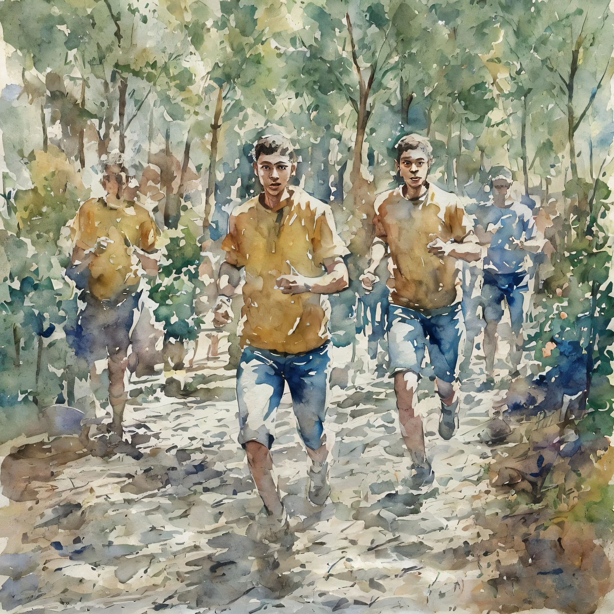 Crowds, running, sprinting, rushing to the camera, watercolors, realism --auto --s2