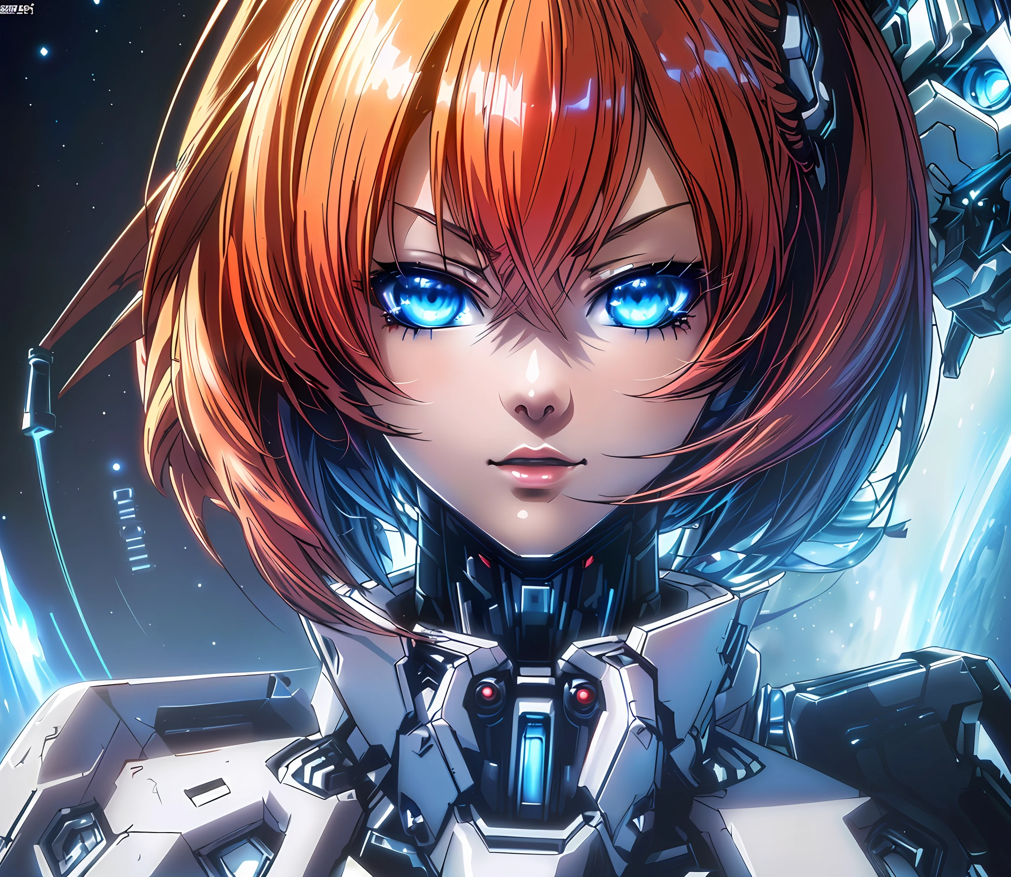 Red Hair and Blue Eyes, Digital Cyberpunk Anime Art, Advanced Digital Anime Art", Symmetrical Aesthetics, Perfect Anime Cyborg Woman, Portrait Anime Space Trainee Girl, Cyberpunk Anime Girl Mecha, Anime Cyborg, Cute Cyborg Girl, (Sci-Fi Space Spaceship Background) Digital Cyberpunk - Anime Art, Detailed Digital Anime Art, Advanced Digital Animation Art, Digital Animation Art, Beautiful Girl Cyborg, Perfect Robot Girl, (Extreme Detail, Top Picture Quality, 8K art, masterpieces, hyper-detail, ultimate clarity)