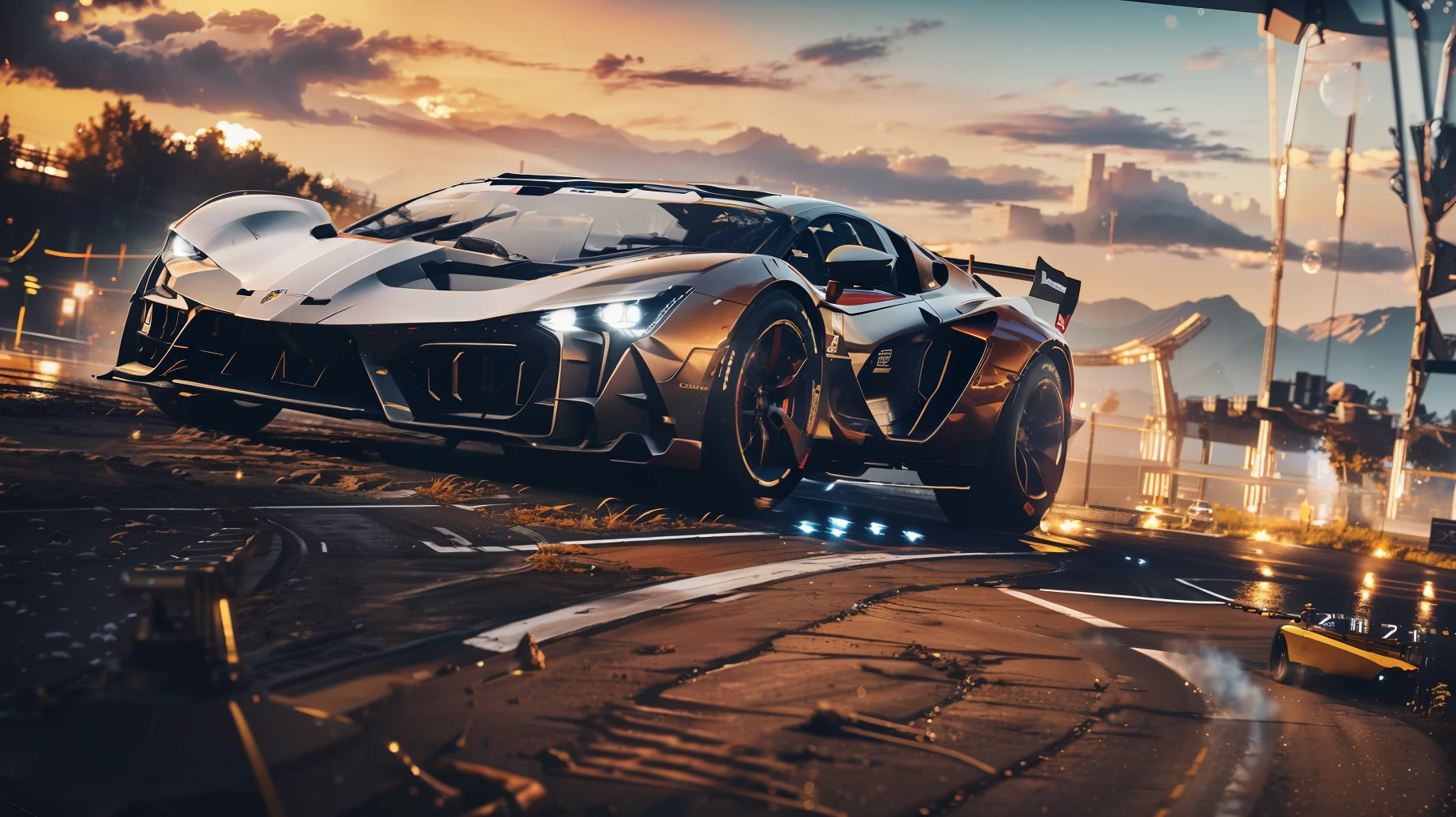 Unreal Engine, Super Resolution, Ray Tracing, RTX, High Resolution Photography, 8K, Studio Photography, Elegant, (Lowest Quality, Low Quality: 1.4), (Depth of Field, Bokeh, Blur: 1.4), NSFW, Red Racing Car, Speed, Dirt Course, Magic Hour, Sunny Weather, Soap Bubbles --auto --s2