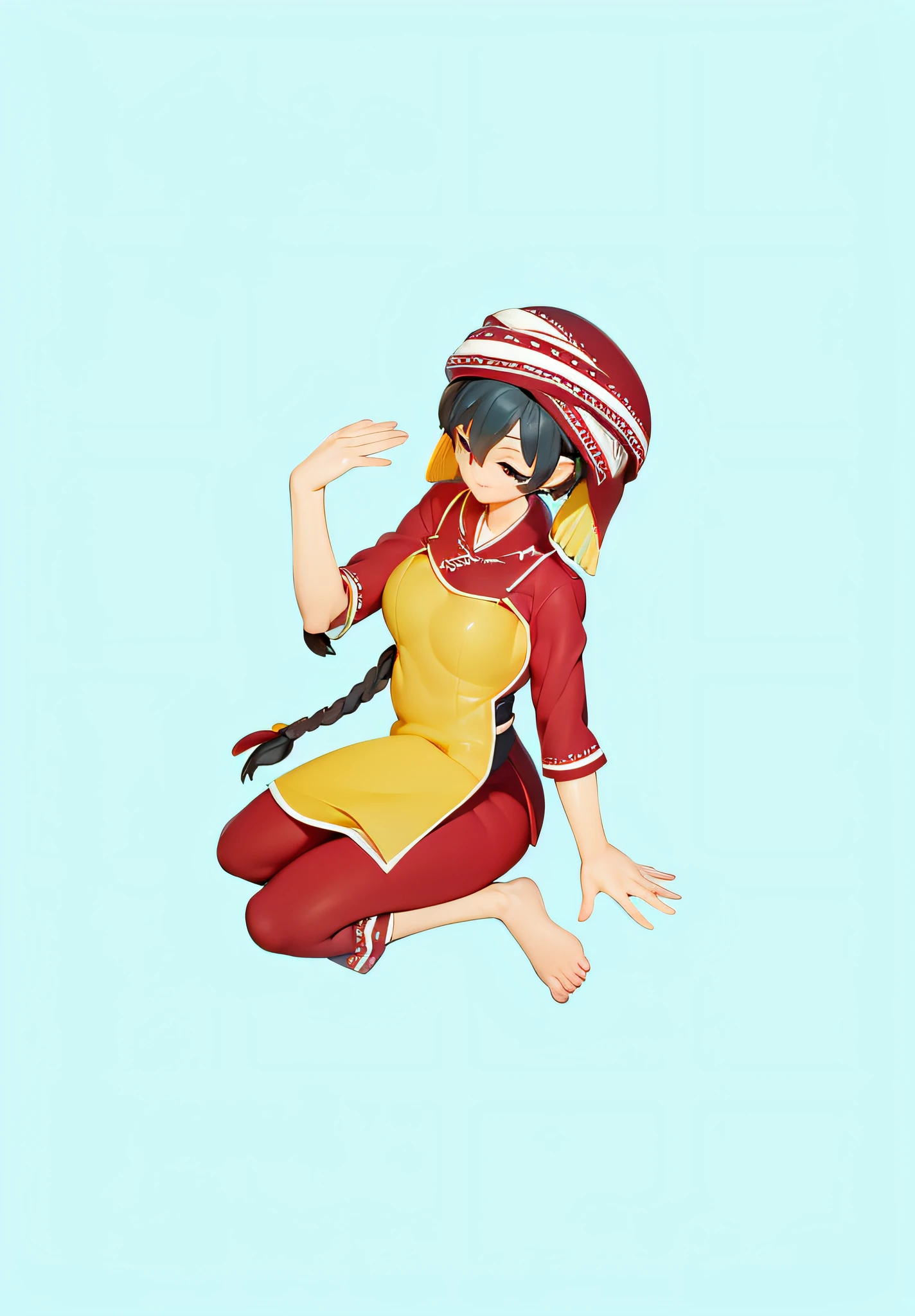 3D two-dimensional, redraw light and shadow, highlight the clothes linen material, highlight the headscarf linen material, highlight the skin shine