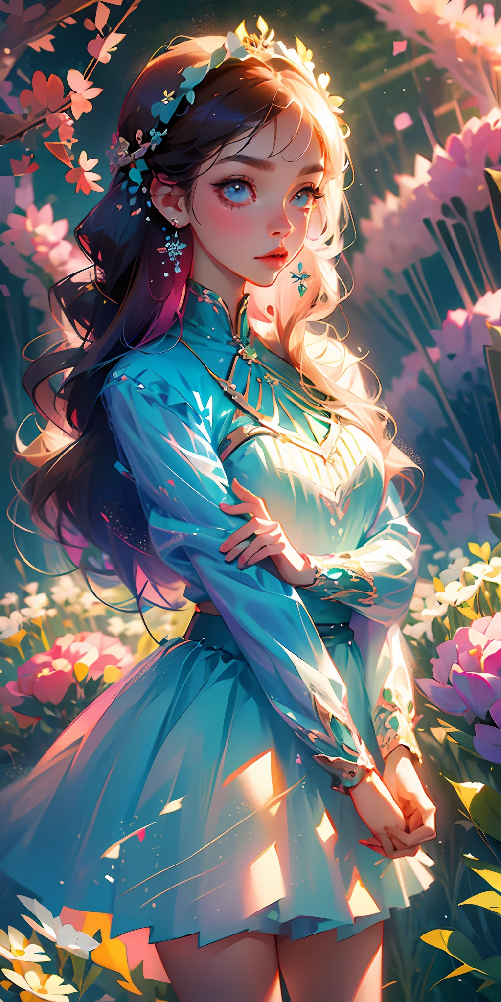 /imagine prompt: beautiful girl standing, hyperrealistic anime, girly outfit, flower field background --auto --s2