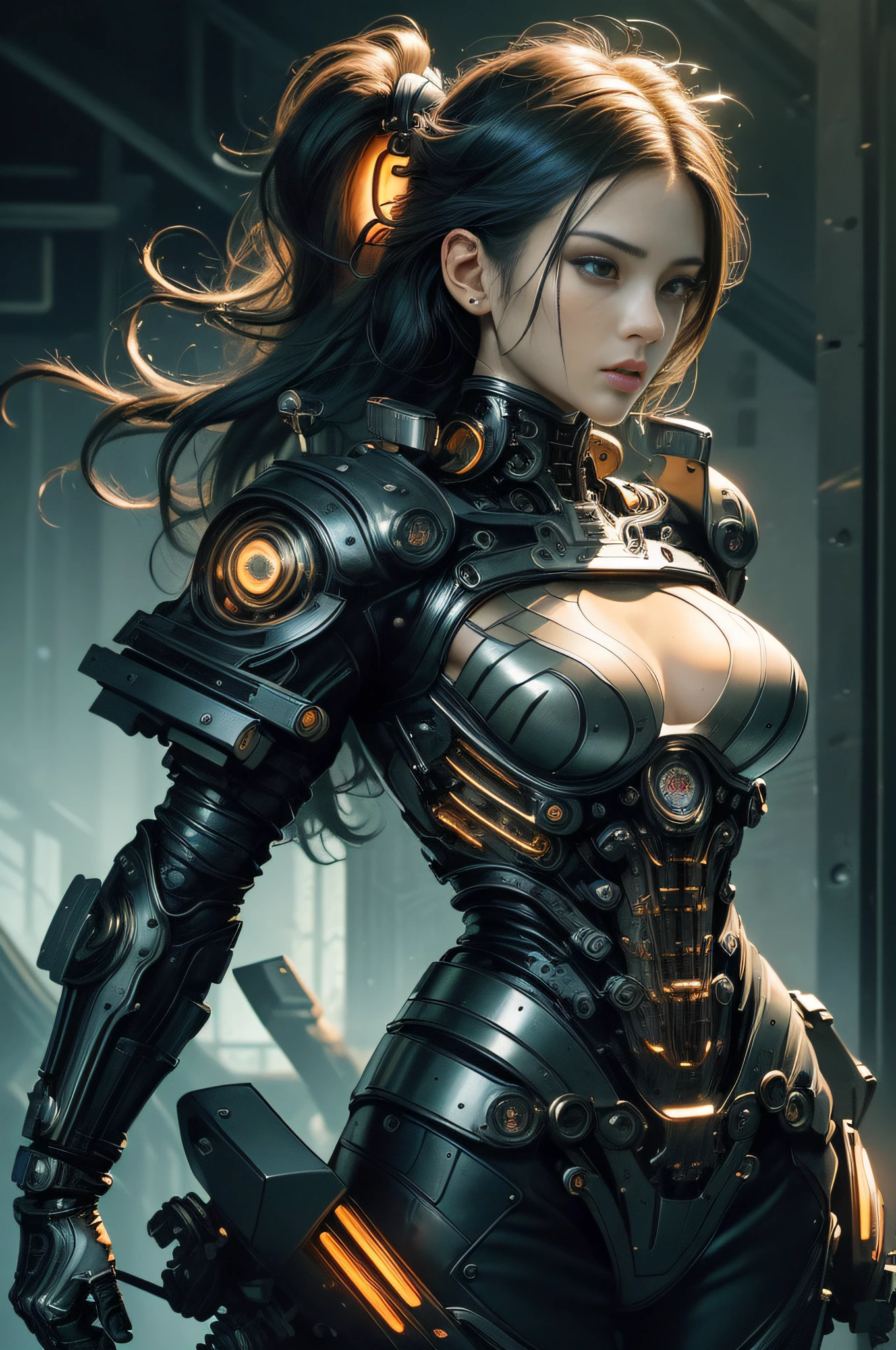 [Detailed illustrations, art based on extremely ideal anatomy, very detailed and detailed drawings, delicate lines with slow and urgent, realistic texture expression],((Color tressed main lines)),(Artwork with outstanding craftsmanship),(Briefing room background),[HENTAI ANIME Girl Japanese Beauty Cyborg 17 years old wild hair] Muscular KARATE ( Mechanical arms (engine built into body: 0.4)),[Black leather jacket] (Black belt: 0.3),((Tiger) (Translucent rubber inner)) (((Tiger stripe))),((Chrome coating)),(Science fiction Mechanical Bioengineering),((Fine and beautiful skin expression (transparency)))),((Clear gaze)),((Perfect eye detail ( Beautifully drawn eyes))),(Beautiful perfect face (realistic face details)),((Beautiful hair details)),(Perfectly proportioned proportions)),(Design built to a high level,((Advanced structural understanding of materials)),Ideal color coordination),((Artistic decoration)) ((Dense details)),((Detail,High definition)),[( Ultra-precise detail),((Multi-layered texture)),HighQuality,High Resolution],((Accurate simulation of light-material interactions, understanding of air flow, mechanically correct representation)),(((Visual art with a sense of narrative)).