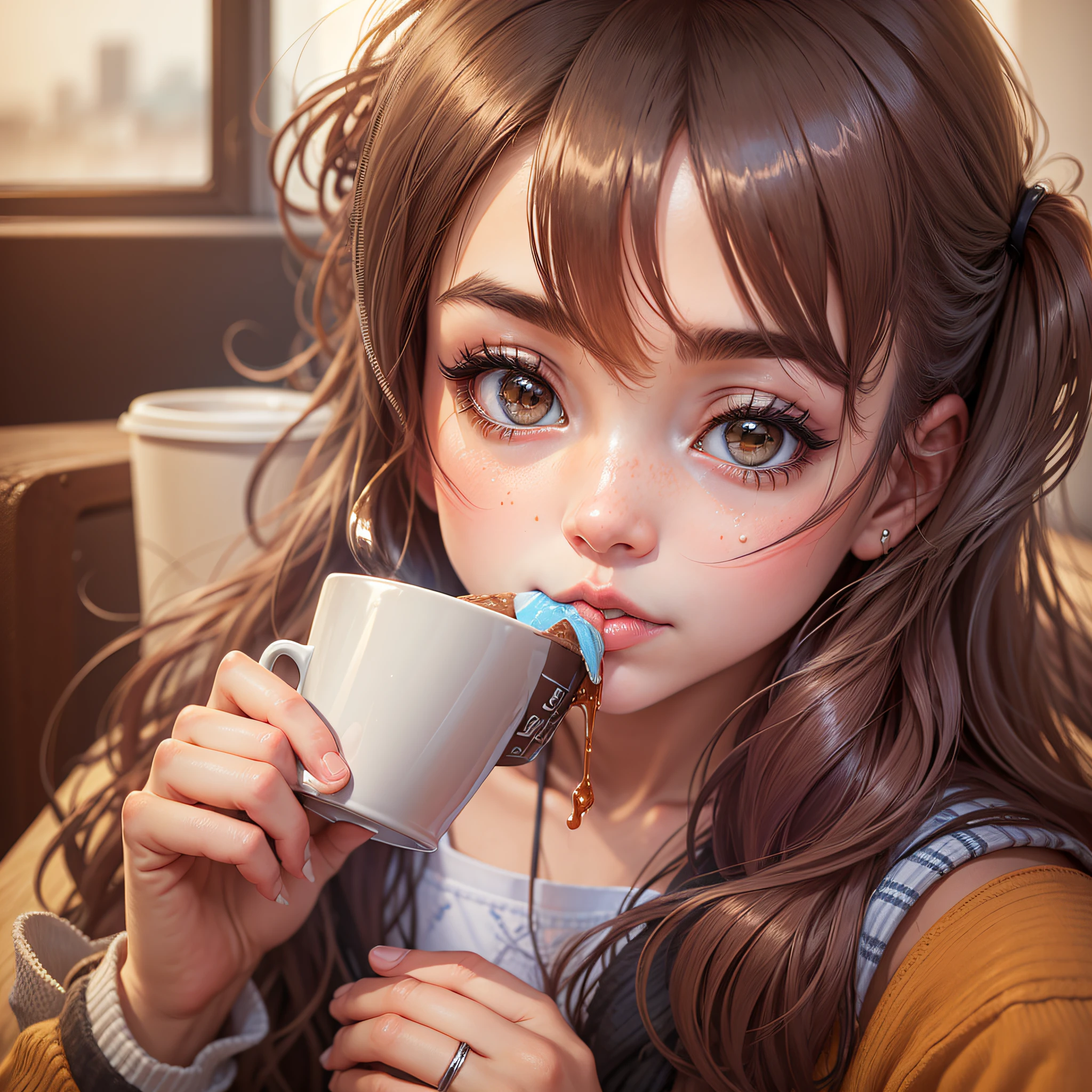 A girl drinking coffee --auto --s2