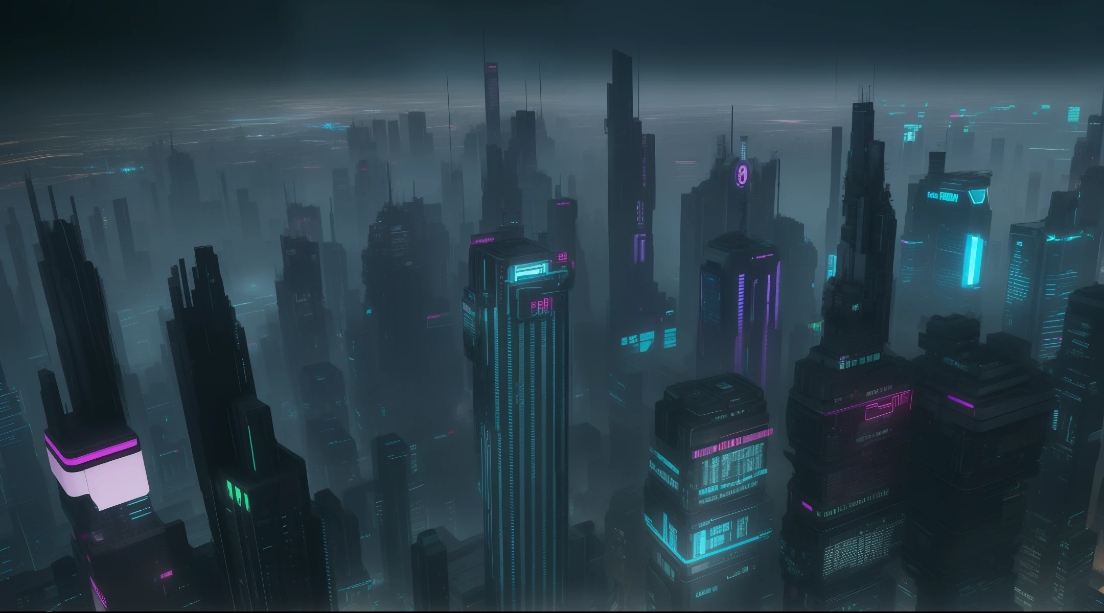 Cyberpunk City Rain High-rise Hacker Drone Look from high to low