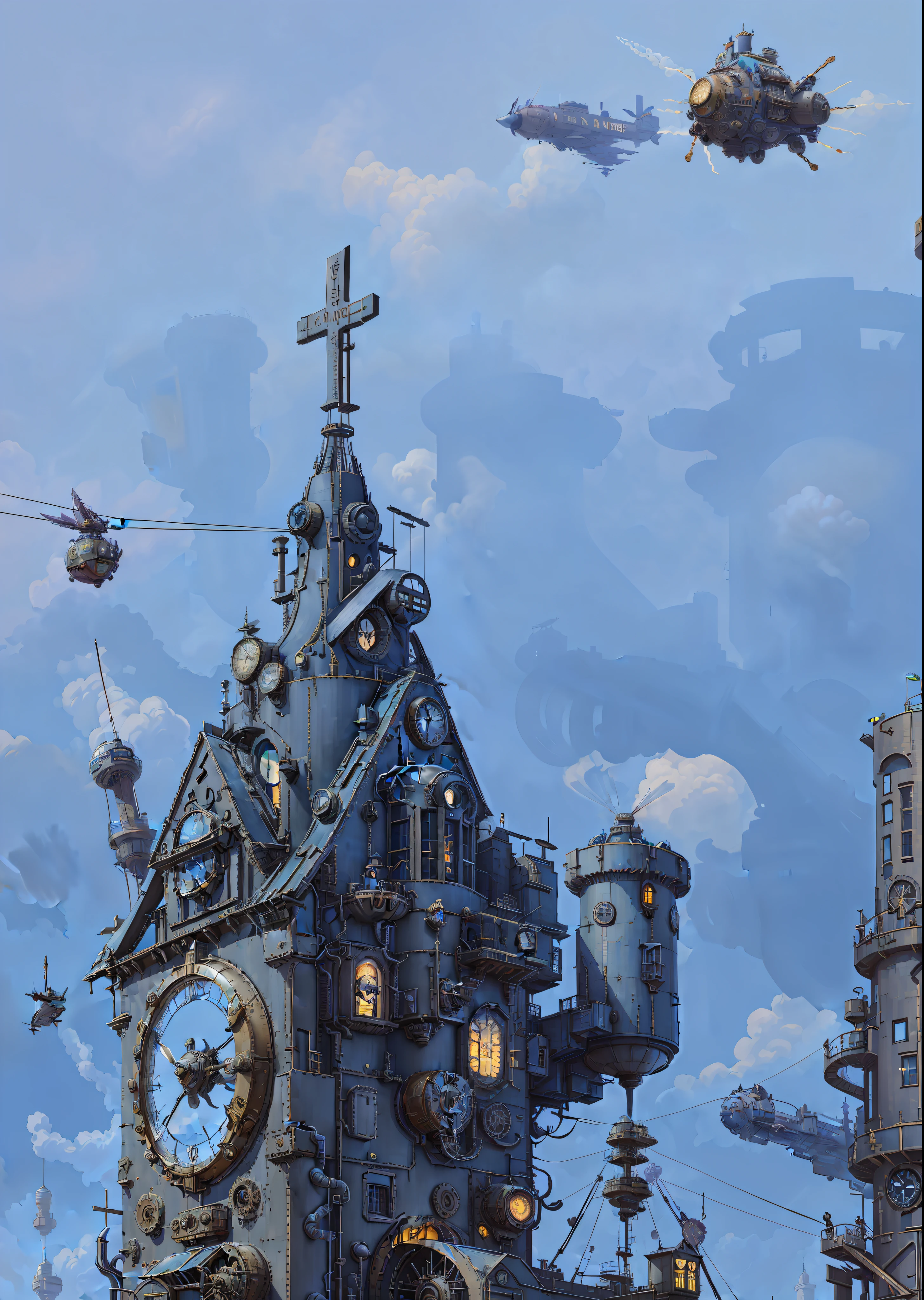 cartoon drawing of a clock tower with a plane flying over it, in a steampunk distopian city, in steampunk cityscape, a steampunk city, giant imposing steampunk tower, very far royal steampunk castle, steampunk city, ancient steampunk city, steampunk city background, flintlock fantasy capital city, victorian steampunk mega city, steampunk city on the background, steampunk factory background, steampunk metropolis