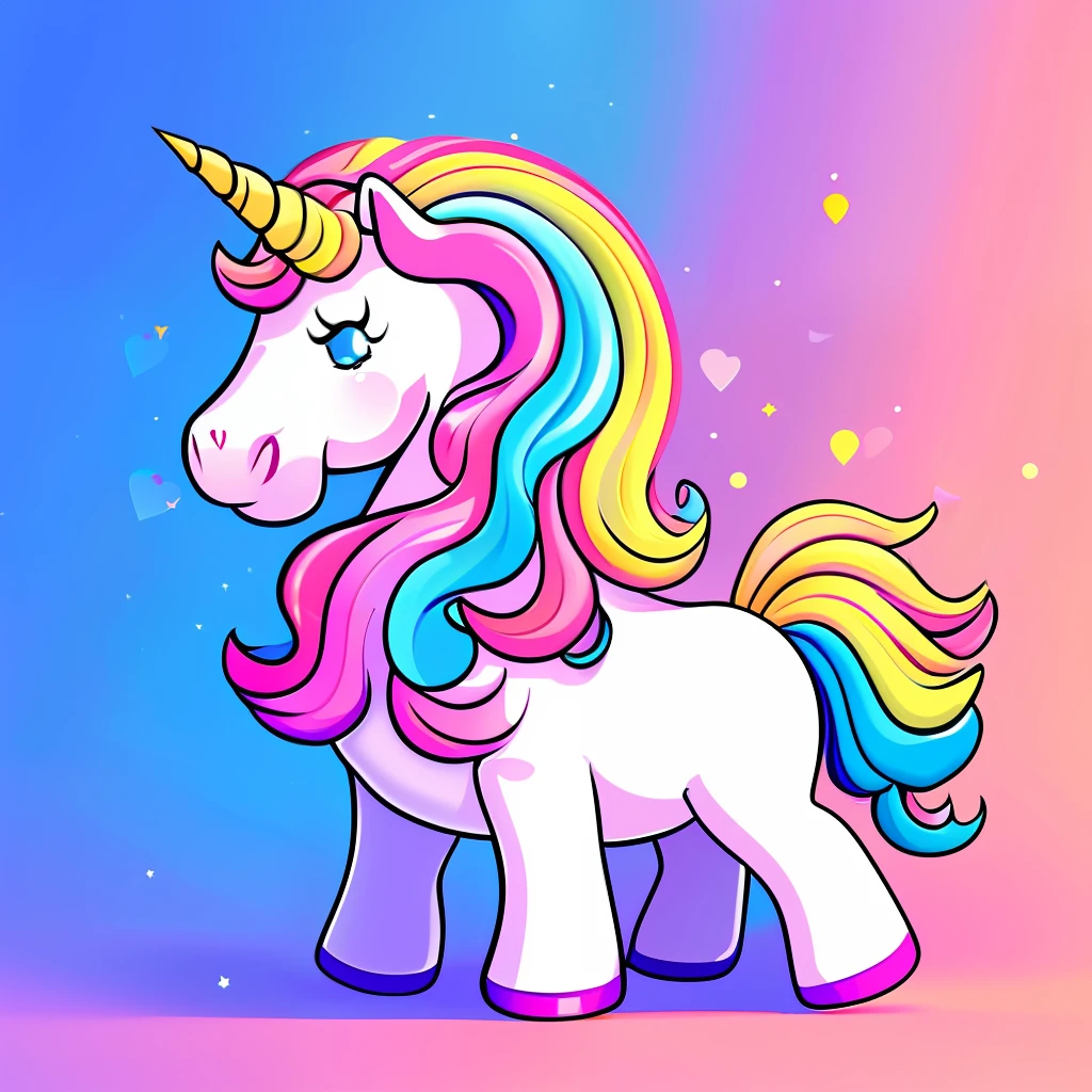 A cartoon-style unicorn with a vibrant pink mane and a golden horn. The artwork is a beautiful digital painting, with minute details and an artistic representation in high quality. In addition, the unicorn can be rendered in 3D to create a three-dimensional image. The character is adorable and features a kawaii portrait, conveying a sense of cuteness. The unicorn is depicted as a white animal, adding a touch of purity to the art. The image is a charming representation of a cartoon character.