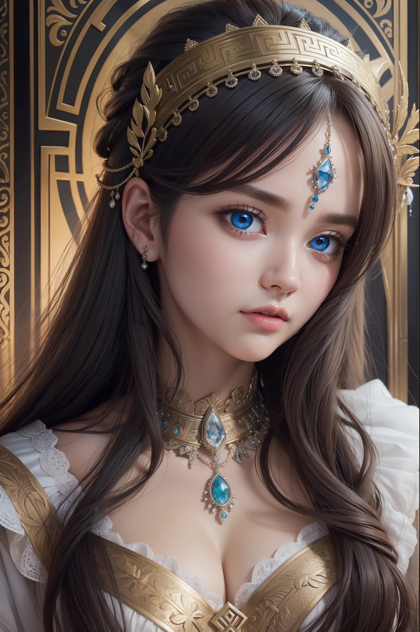 Absurd, ultra-detailed, high quality, masterpiece, detailed face, beautiful eyes(detailed eyes), Greek mythology ,Hestia, Goddess , hearth