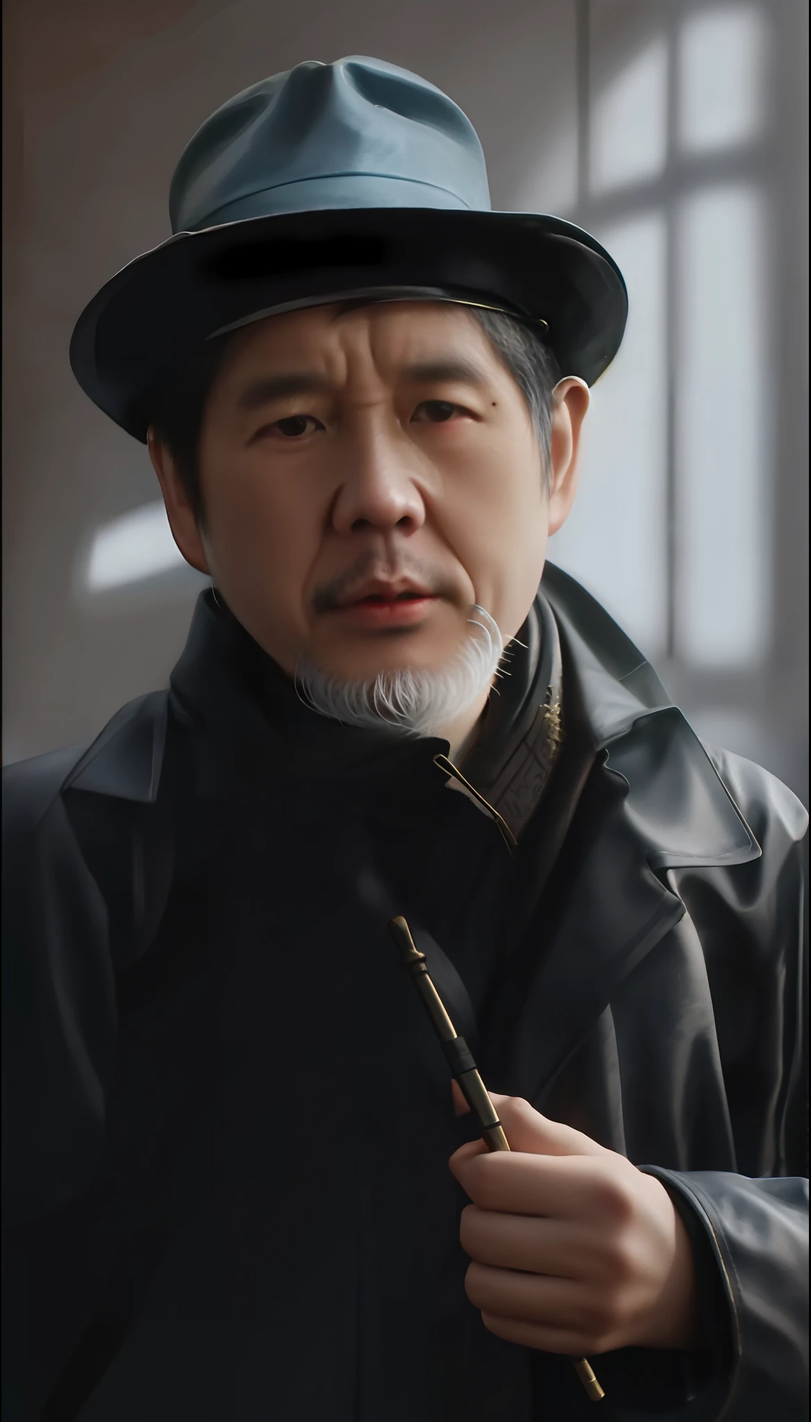 painting of a man in a hat and coat holding a pipe, inspired by Hu Zao, an old man, inspired by Chen Daofu, inspired by Kim Hong-do, an 80 year old man, inspired by Liu Jue, old man, inspired by Li Tiefu, inspired by Hu Zaobin, inspired by Cao Zhibai