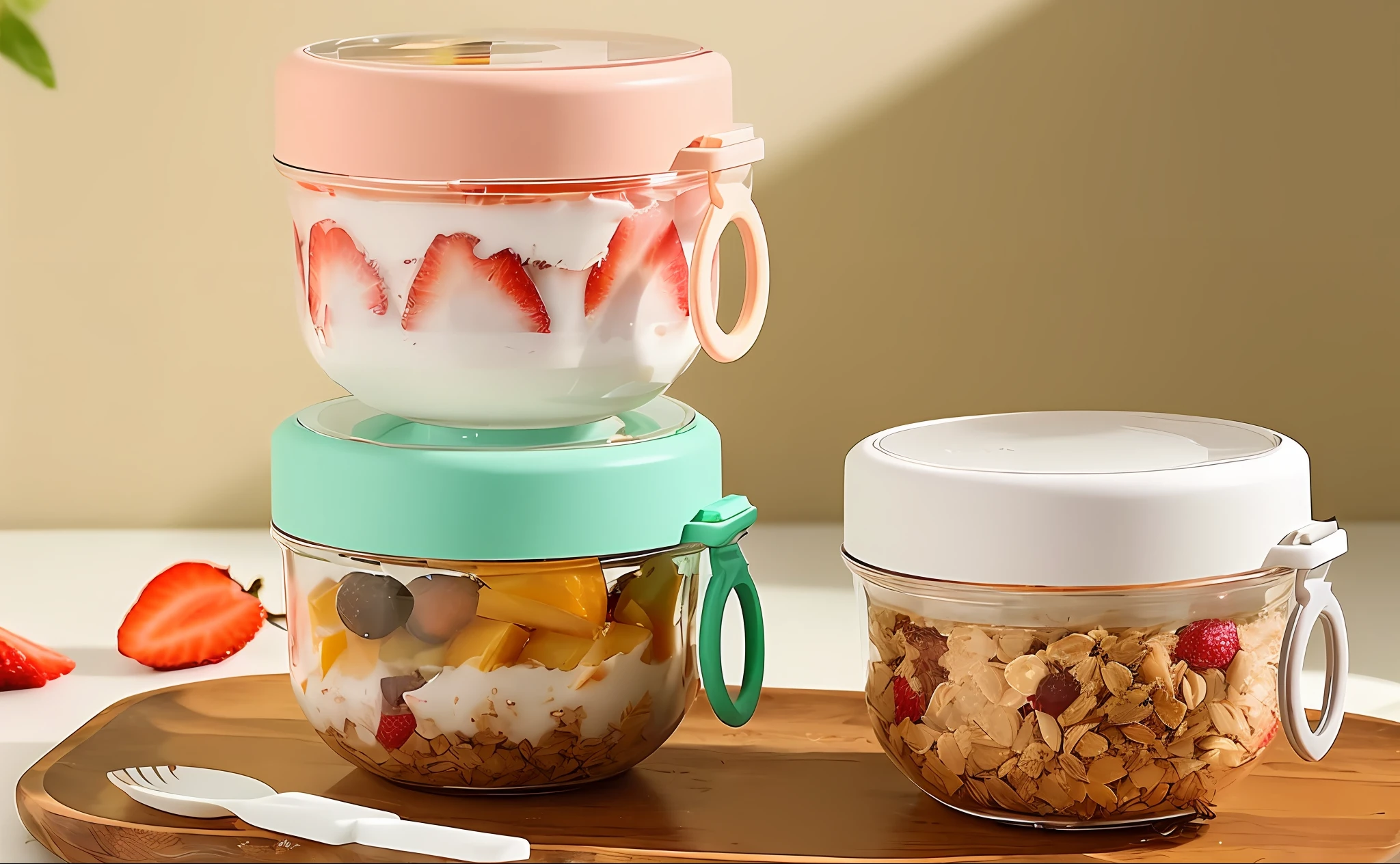 Looking for the perfect container for your overnight oats? Take a look at our overnight oat containers with lids, also known as overnight oat cans, overnight oat cans, or oatmeal containers. These containers are an ideal tool for making a healthy breakfast. Just prepare the ingredients in advance, store them in the container of the refrigerator overnight, and enjoy a delicious and nutritious breakfast the next morning, without the hassle of preparing in the morning, making your morning easier! Our overnight oatmeal containers with lids are not only perfect for breakfast, but also a portable health companion for on-the-go dining. Whether you're at home, in the office, at school, in the park, or on the go, these overnight oat cans can serve you delicious and nutritious meals anytime, anywhere. Our overnight oat jars with lids have sealed lids that effectively keep food fresh and dry and prevent spoilage. They also have a portable design that makes them easy to carry and store. With a capacity of 20 ounces, these overnight oat cans are perfect for a healthy breakfast, as well as other foods such as fruit, yogurt, salads, cereals, and more. What's more, our overnight oat container with lid is made of eco-friendly materials, non-toxic and tasteless, and will not produce any harmful substances, making your food healthier. They are also reusable, reducing the generation of plastic waste and making them more environmentally friendly. Plus, our oatmeal containers are durable and easy to clean, making them a convenient and practical option for busy people who want to eat healthily on the go, whether by hand or in the dishwasher. Try our overnight oat containers with lids today for a healthy and convenient meal solution!