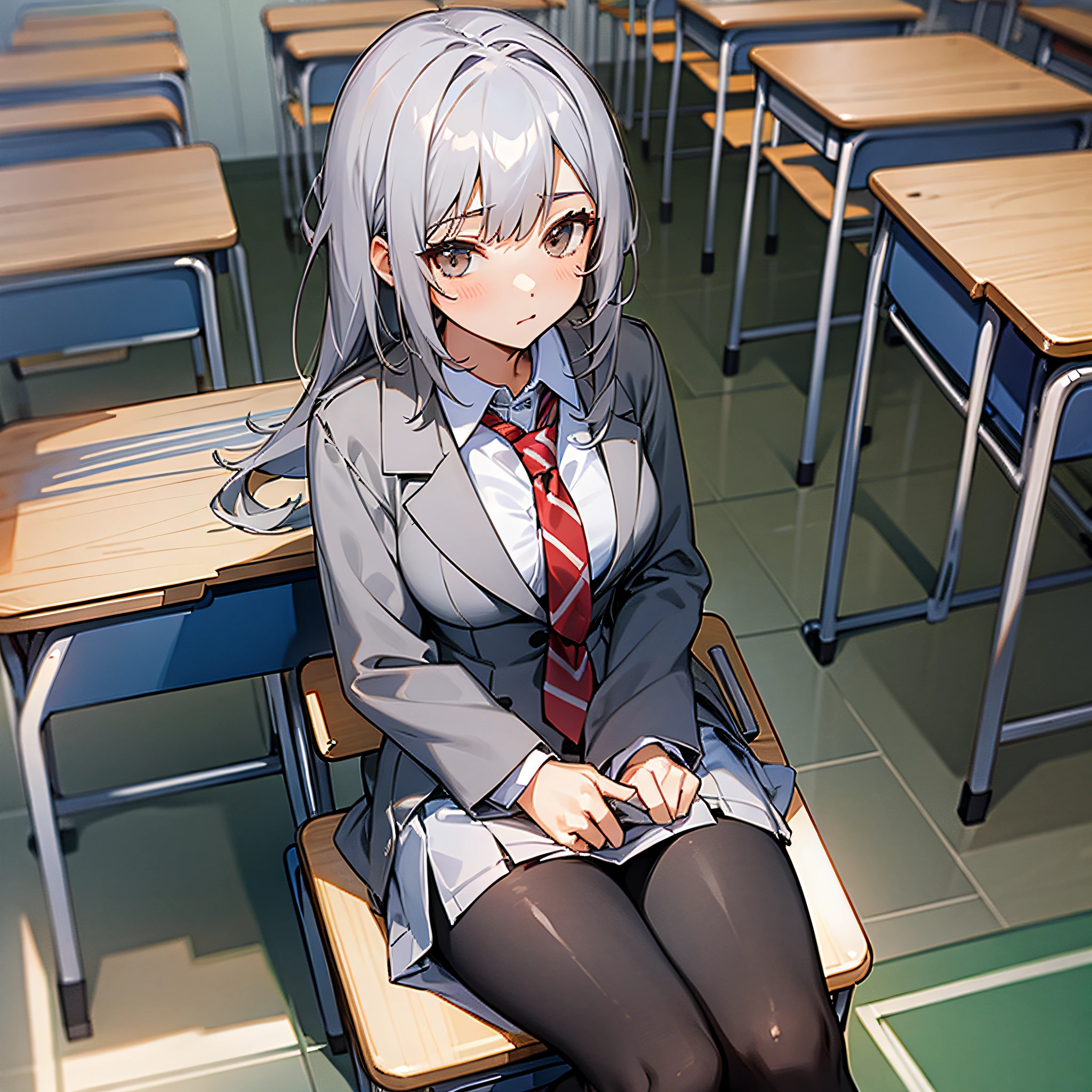 Student, gray hair, pantyhose, jk, classroom,